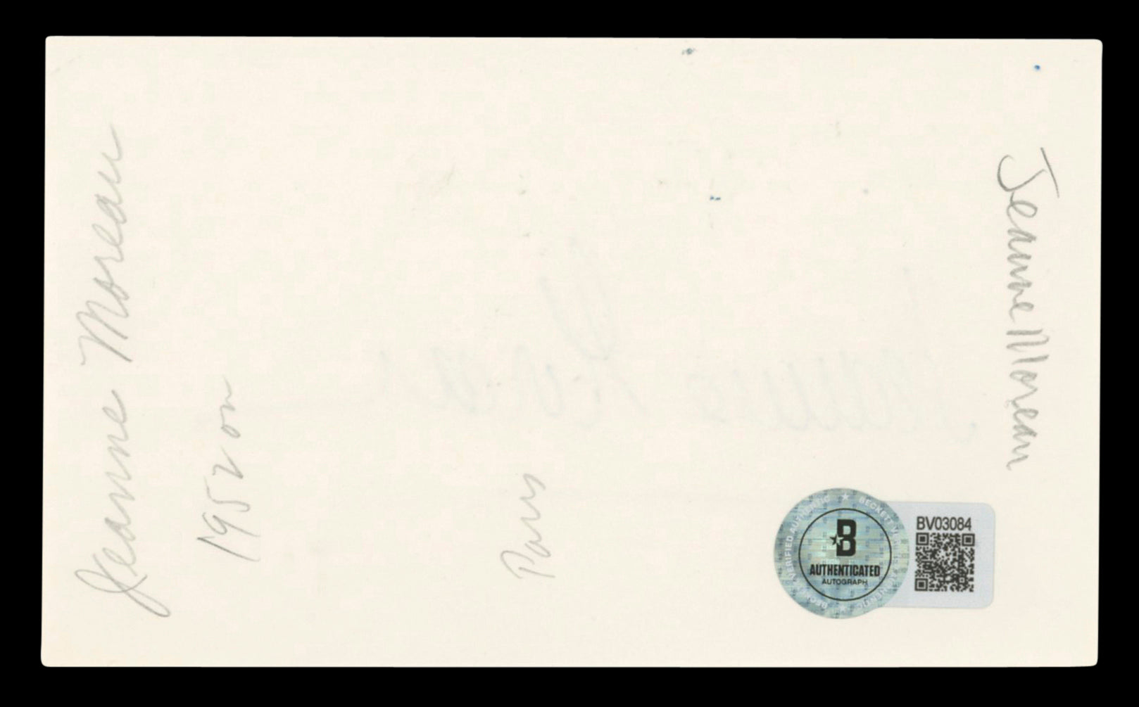 Jeanne Moreau Jules et Jim Authentic Signed 3x5 Index Card BAS #BV03084