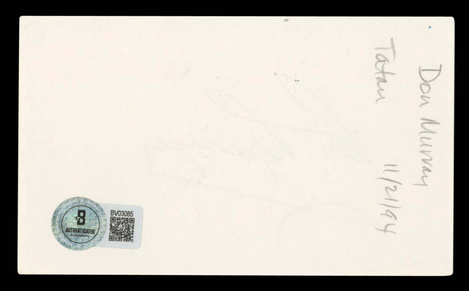 Don Murray Bus Stop Authentic Signed 3x5 Index Card Autographed BAS #BV03085