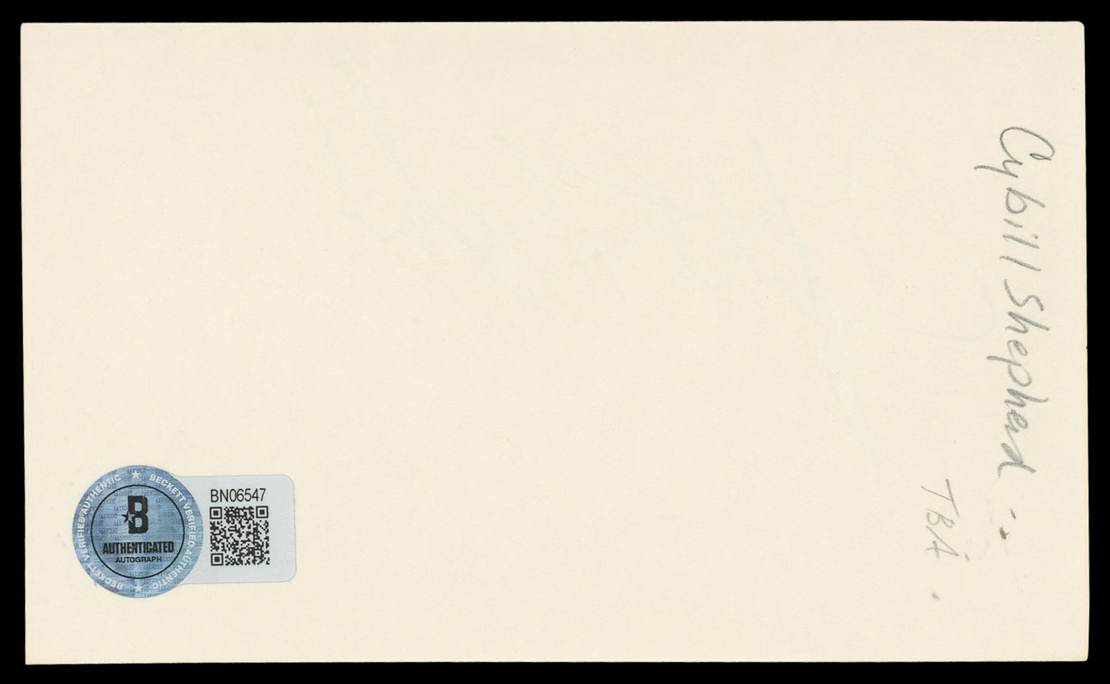 Cybill Shepherd Cybill Authentic Signed 3x5 Index Card Autographed BAS #BN06547