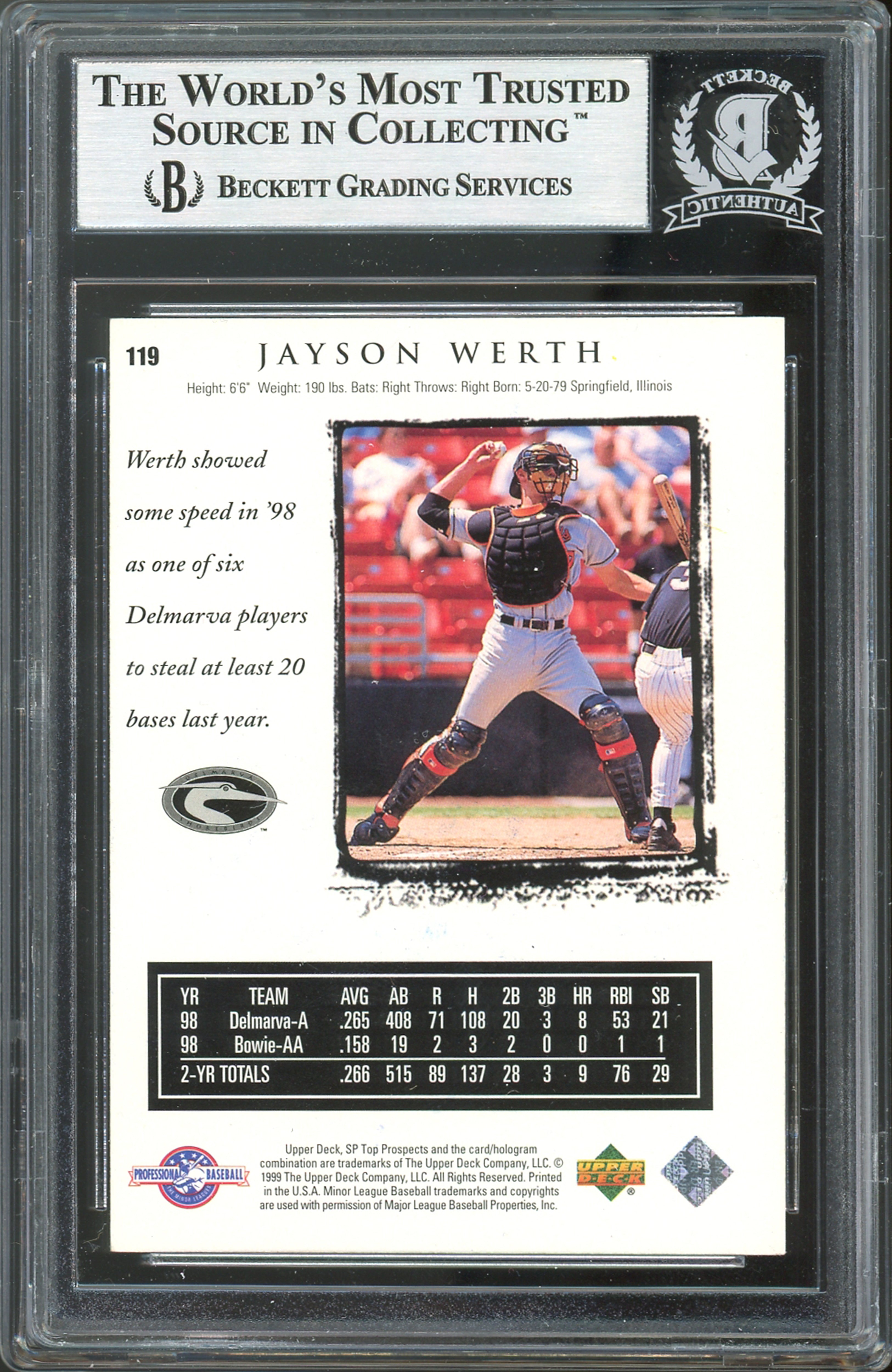 Nationals Jayson Werth Signed 1999 SP Top Prospects #119 Card BAS Slabbed