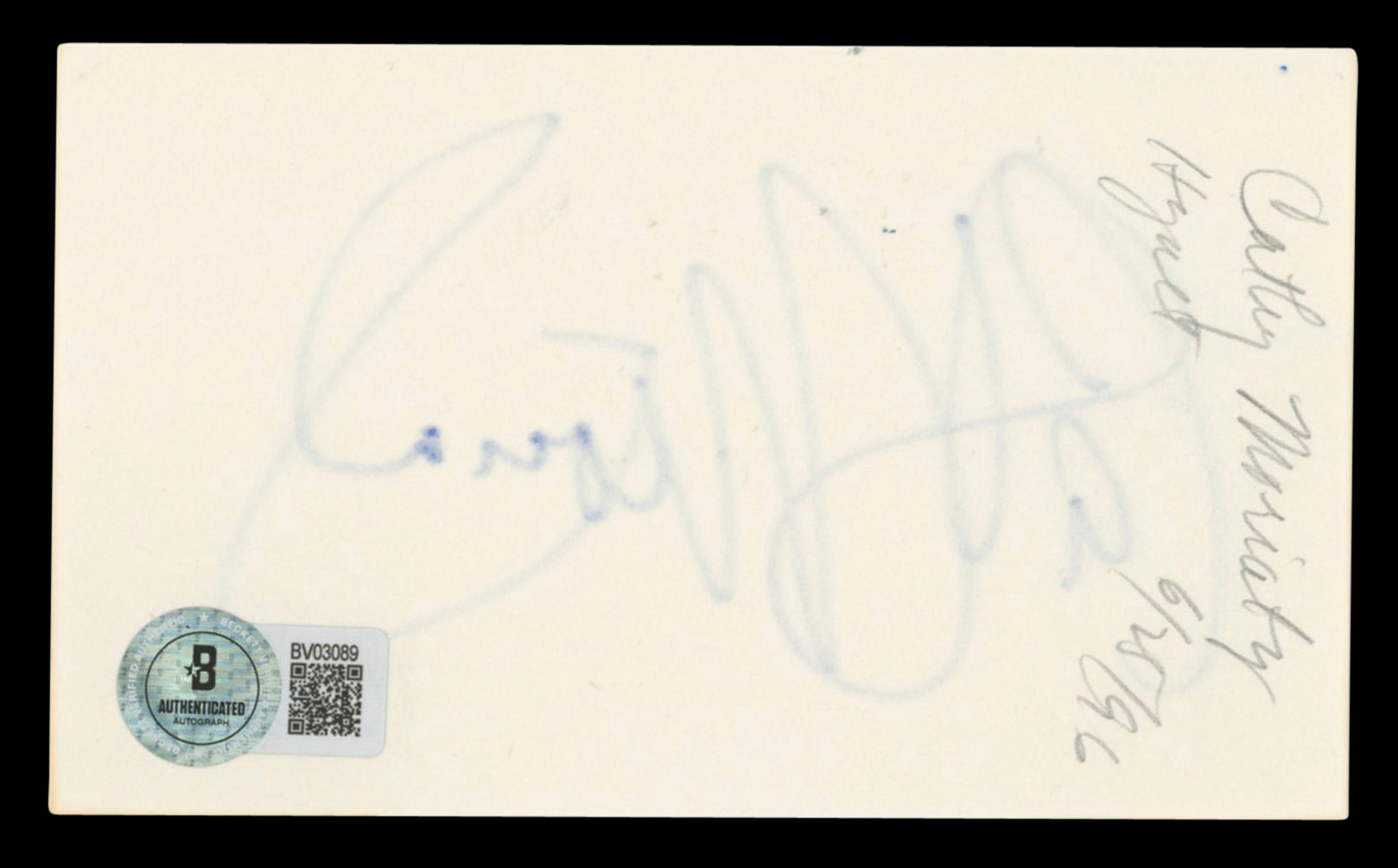 Cathy Moriarty Raging Bull Authentic Signed 3x5 Index Card BAS #BV03089
