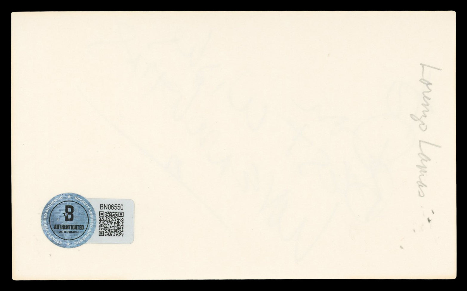 Lorenzo Lamas Falcon Crest Authentic Signed 3x5 Index Card BAS #BN06550