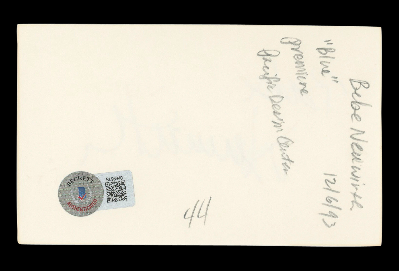 Bebe Neuwirth Cheers Authentic Signed 3x5 Index Card Autographed BAS #BL96940