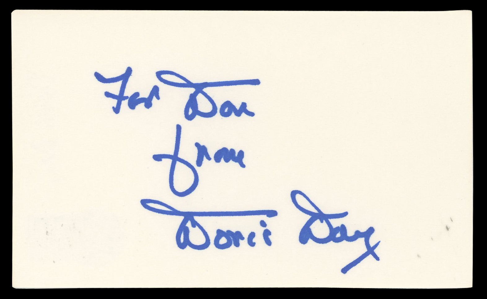 Doris Day Love Me or Leave Me "For Don" Signed 3x5 Index Card BAS #BN06553