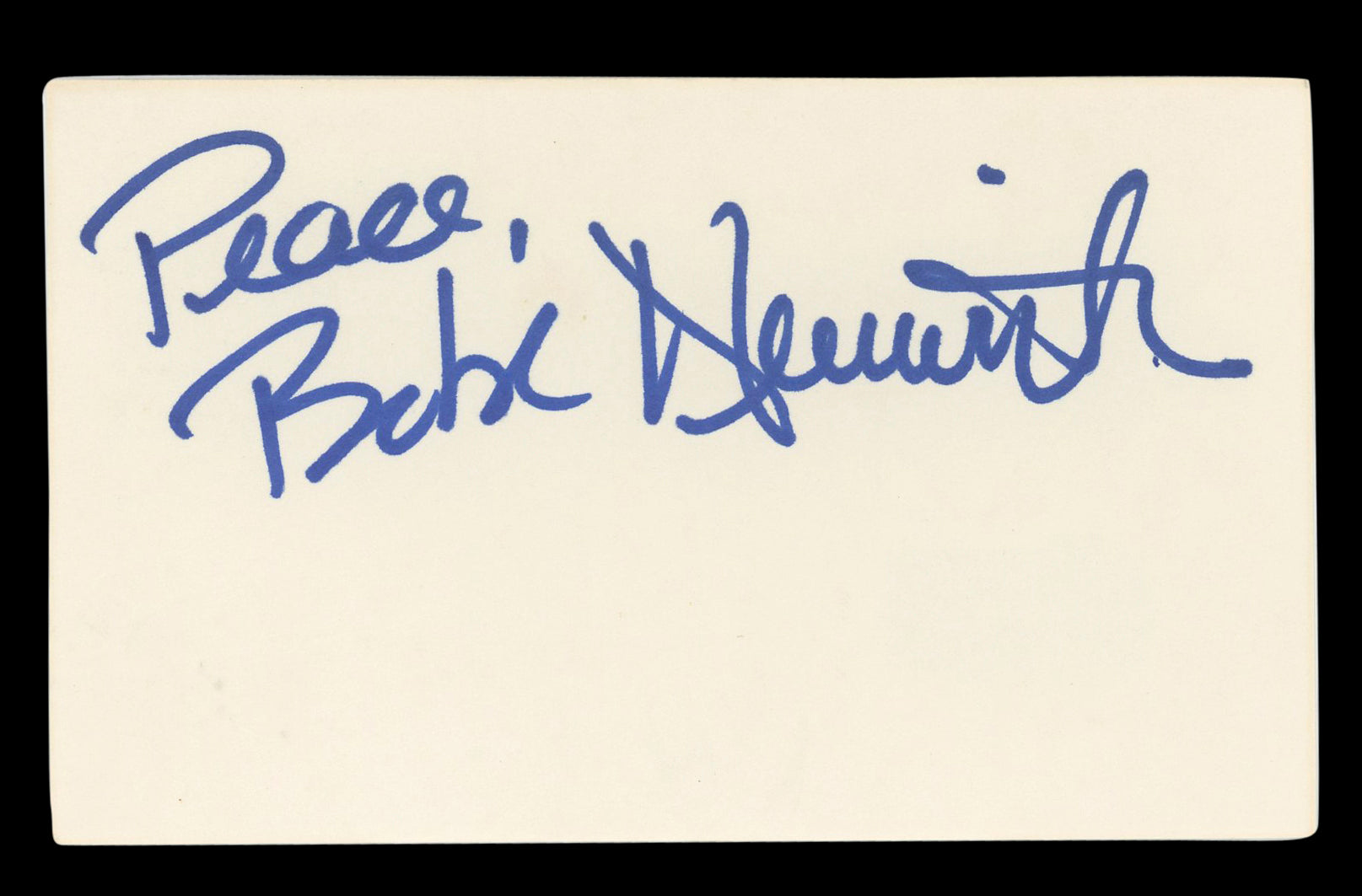 Bebe Neuwirth Cheers "Peace" Signed 3x5 Index Card Autographed BAS #BL96942