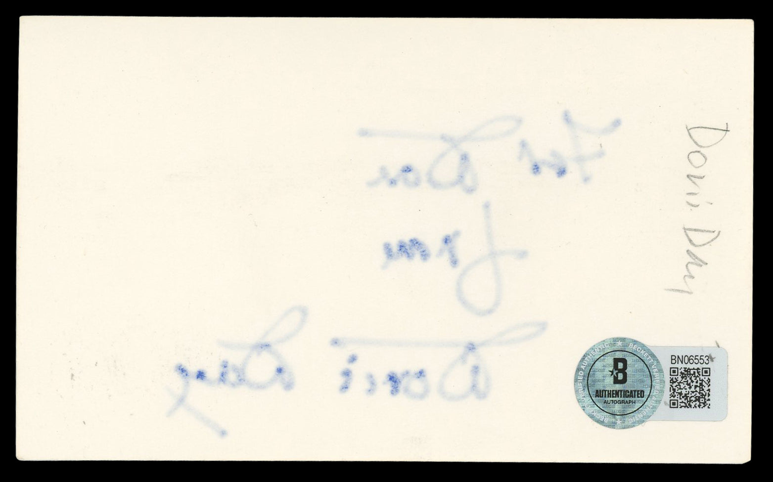 Doris Day Love Me or Leave Me "For Don" Signed 3x5 Index Card BAS #BN06553
