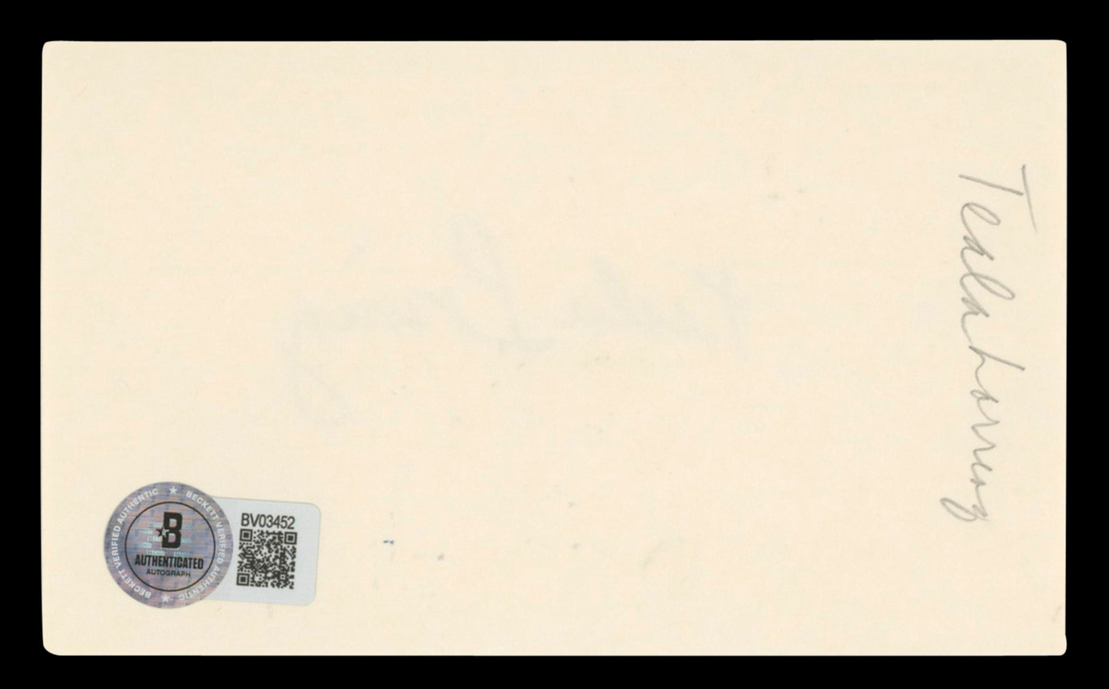 Teala Loring Holiday Inn Authentic Signed 3x5 Index Card BAS #BV03452
