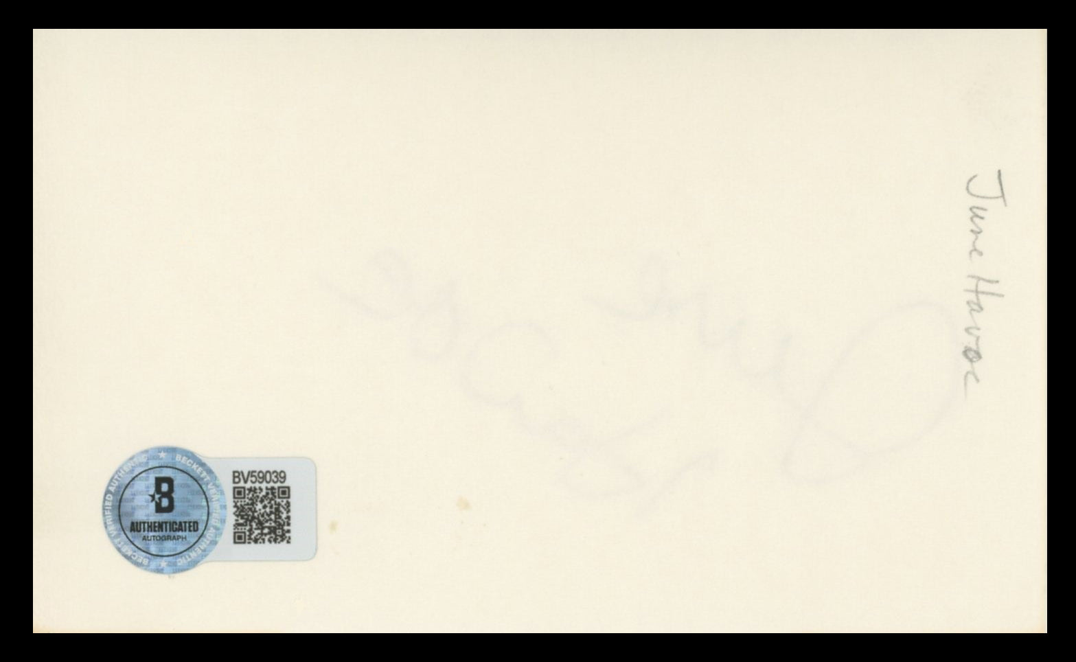 June Havoc Gentleman's Agreement Authentic Signed 3x5 Index Card BAS #BV59039