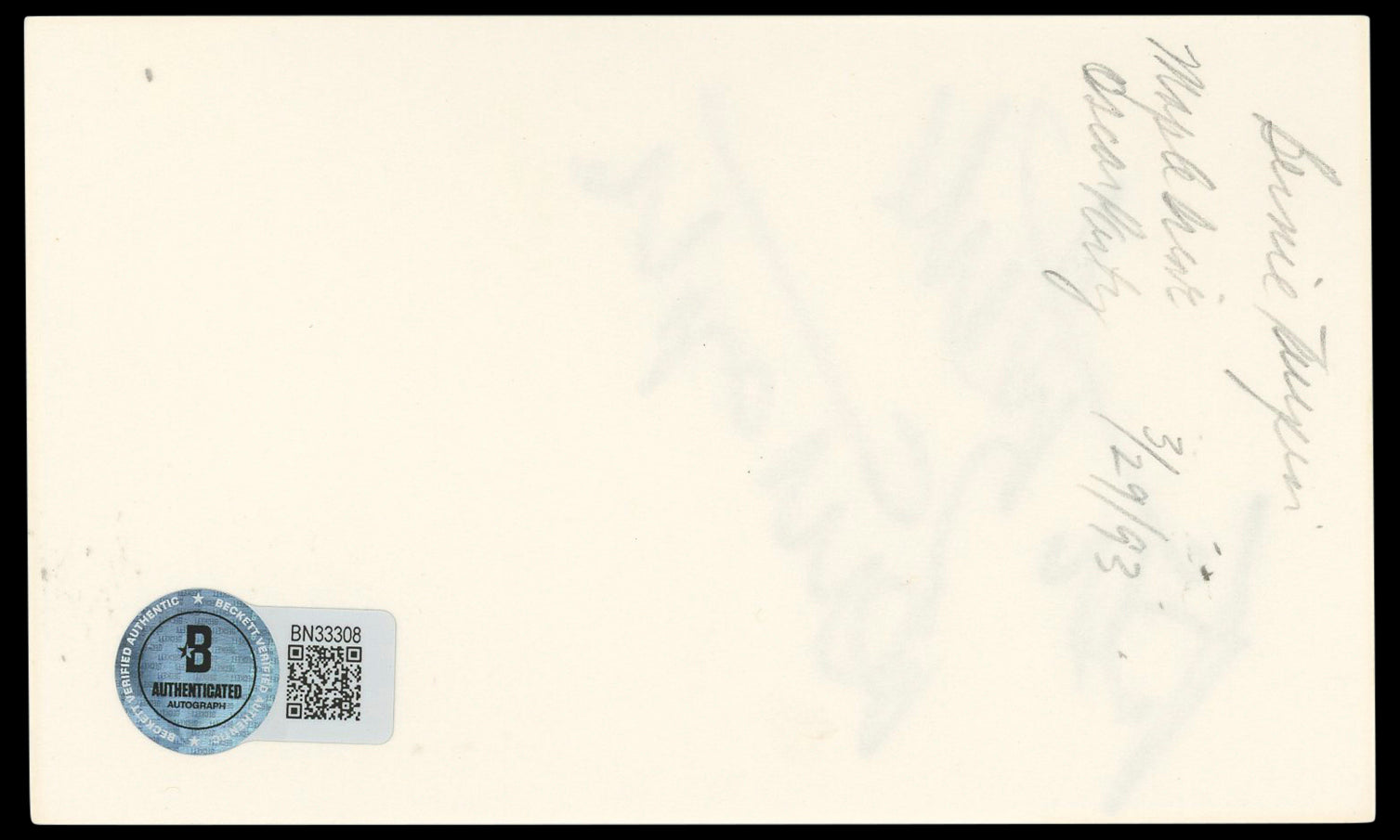 Bernie Taupin Authentic Signed 3x5 Index Card Autographed BAS #BN33308