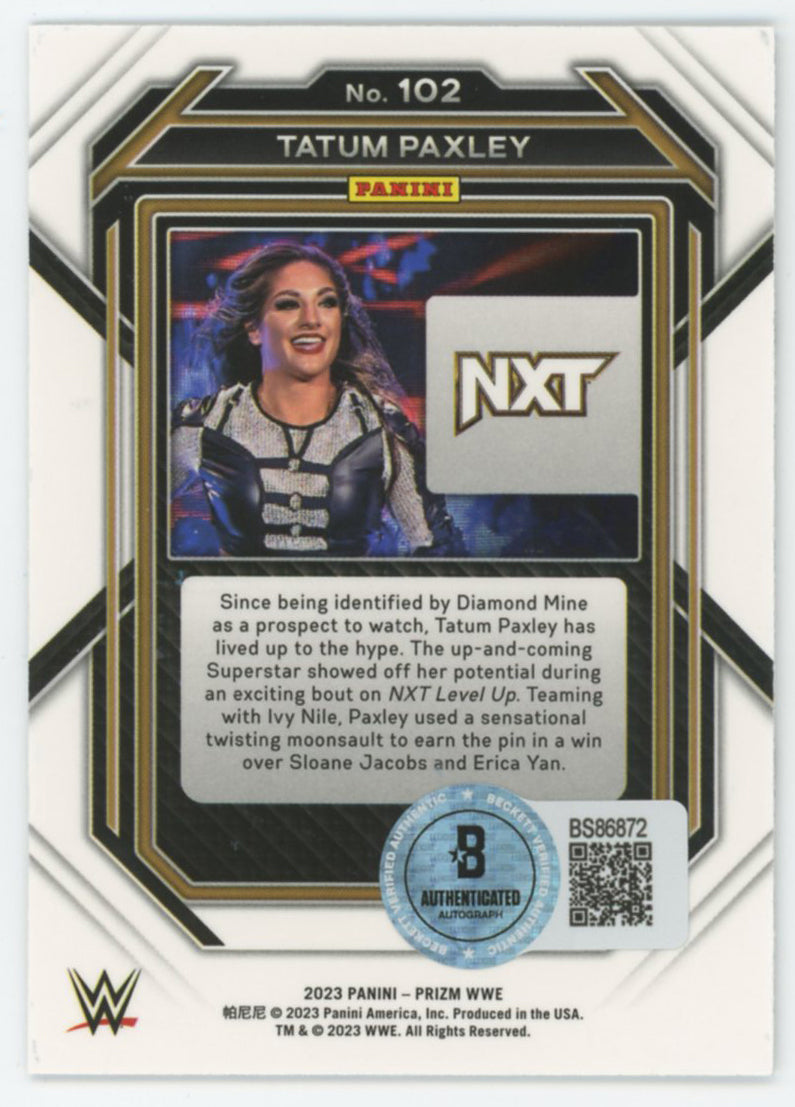Tatum Paxley WWE Authentic Signed 2023 Panini Prizm #102 Card BAS #BS86872
