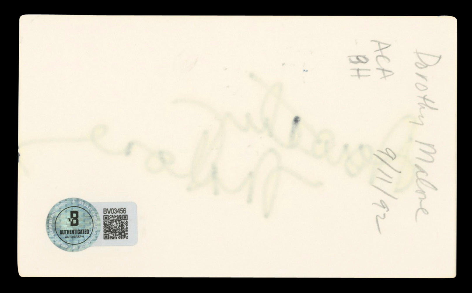 Dorothy Malone The Big Sleep Authentic Signed 3x5 Index Card BAS #BV03456
