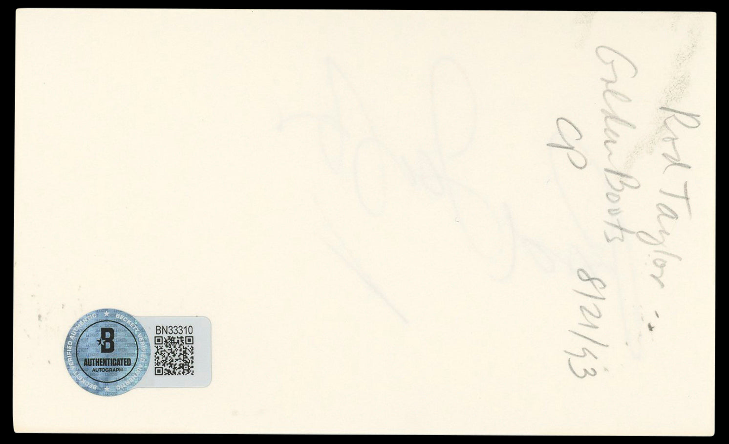 Rod Taylor Young Cassidy Authentic Signed 3x5 Index Card BAS #BN33310