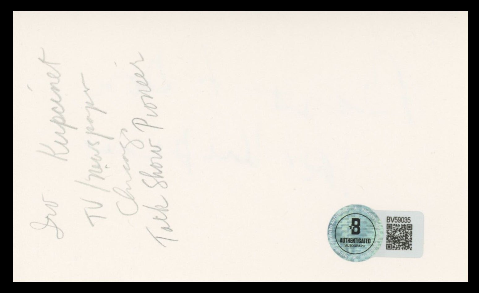 Irv Kupcinet The Irv Kupcinet Show Authentic Signed 3x5 Index Card BAS #BV59035