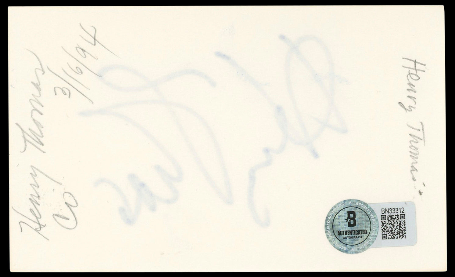 Henry Thomas E.T. Authentic Signed 3x5 Index Card Autographed BAS #BN33312