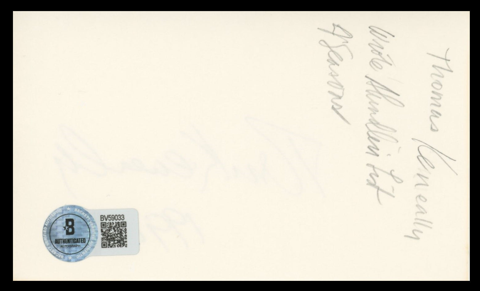 Thomas Keneally "1994" Authentic Signed 3x5 Index Card Autographed BAS #BV59033