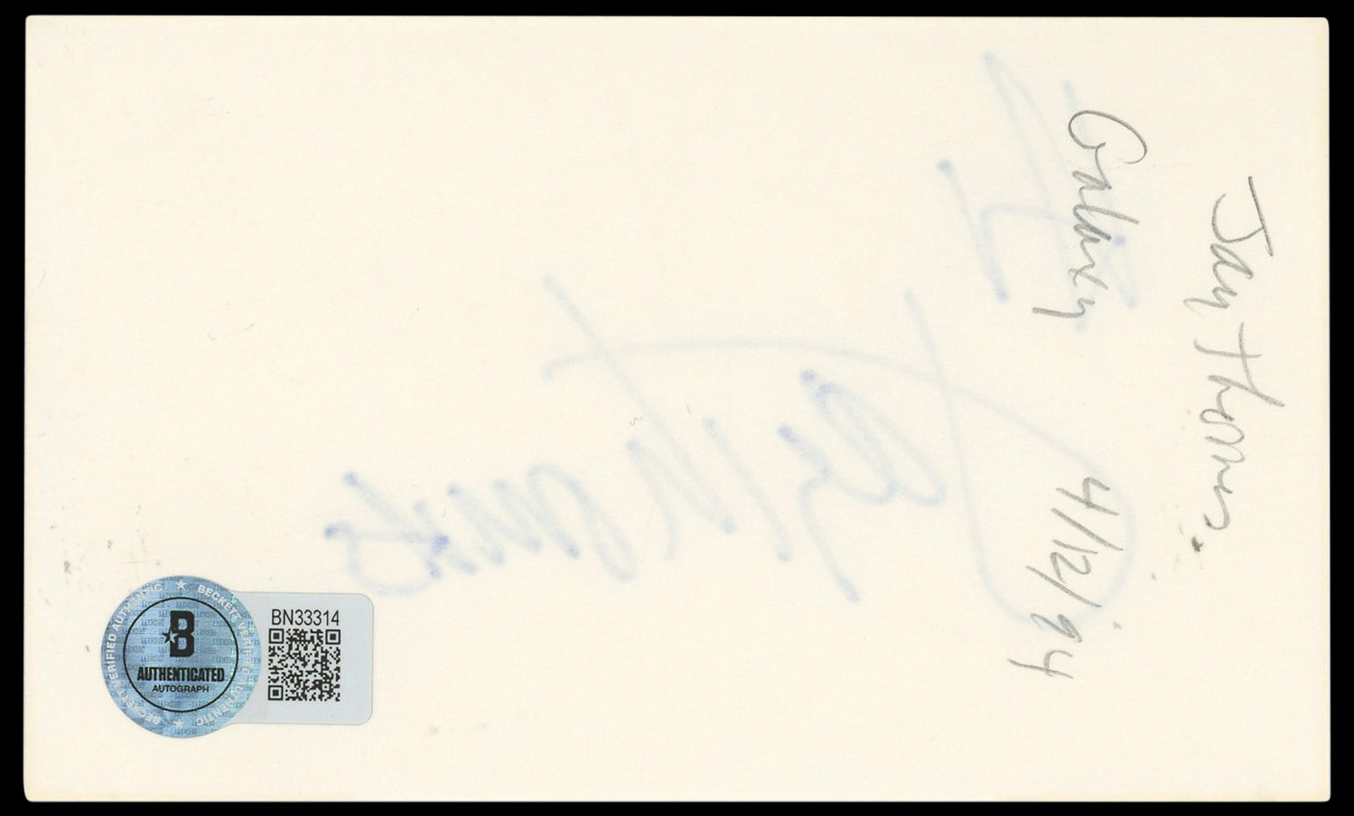 Jay Thomas Mork & Mindy Authentic Signed 3x5 Index Card Autographed BAS #BN33314