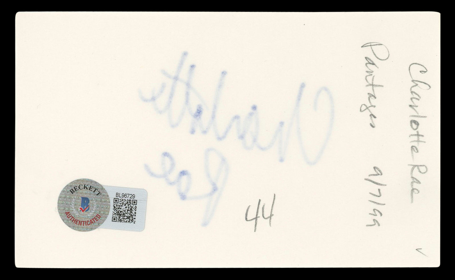 Charlotte Rae The Facts of Life Authentic Signed 3x5 Index Card BAS #BL96729