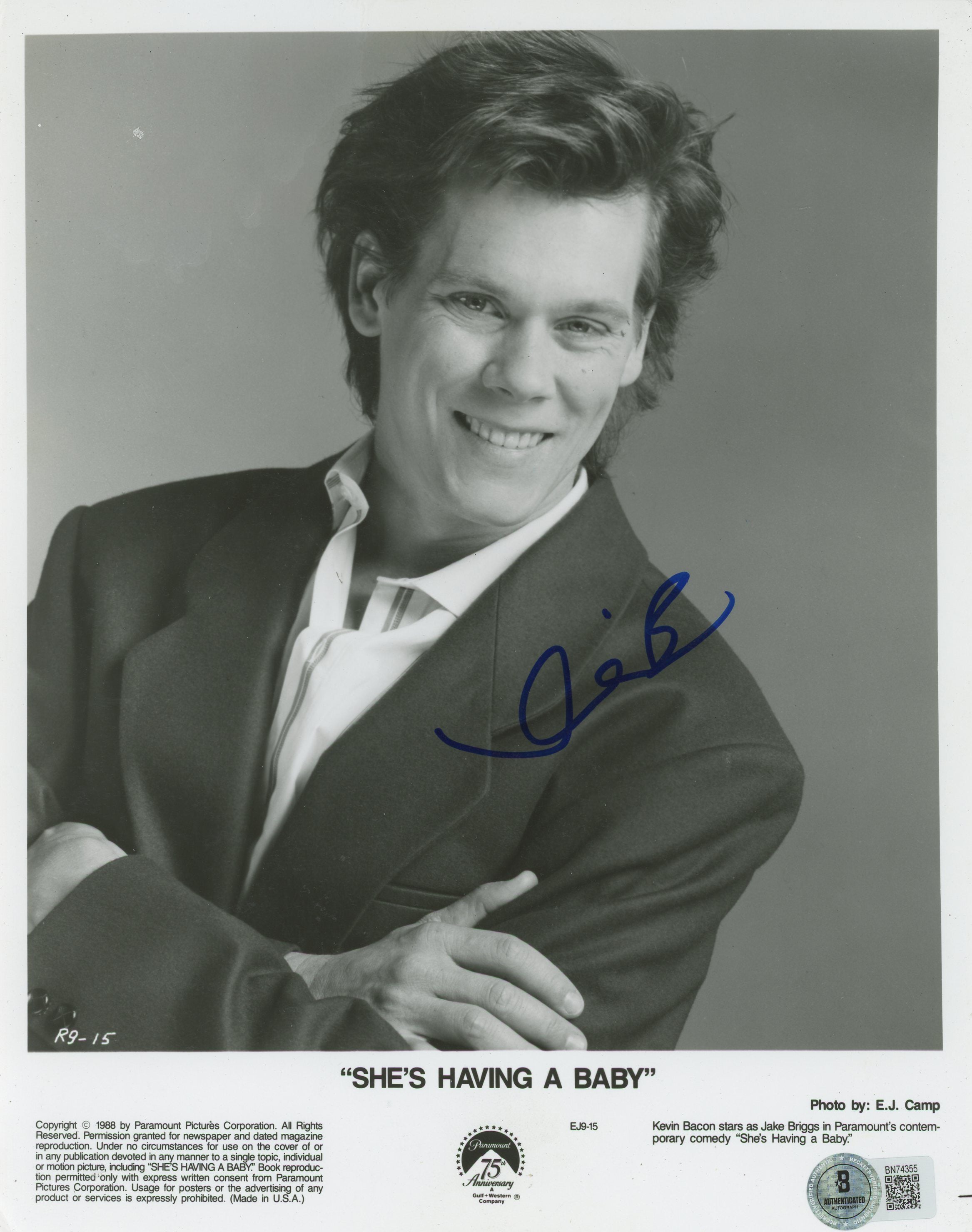 Kevin Bacon She's Having A Baby Authentic Signed 8x10 Photo BAS #BN74355