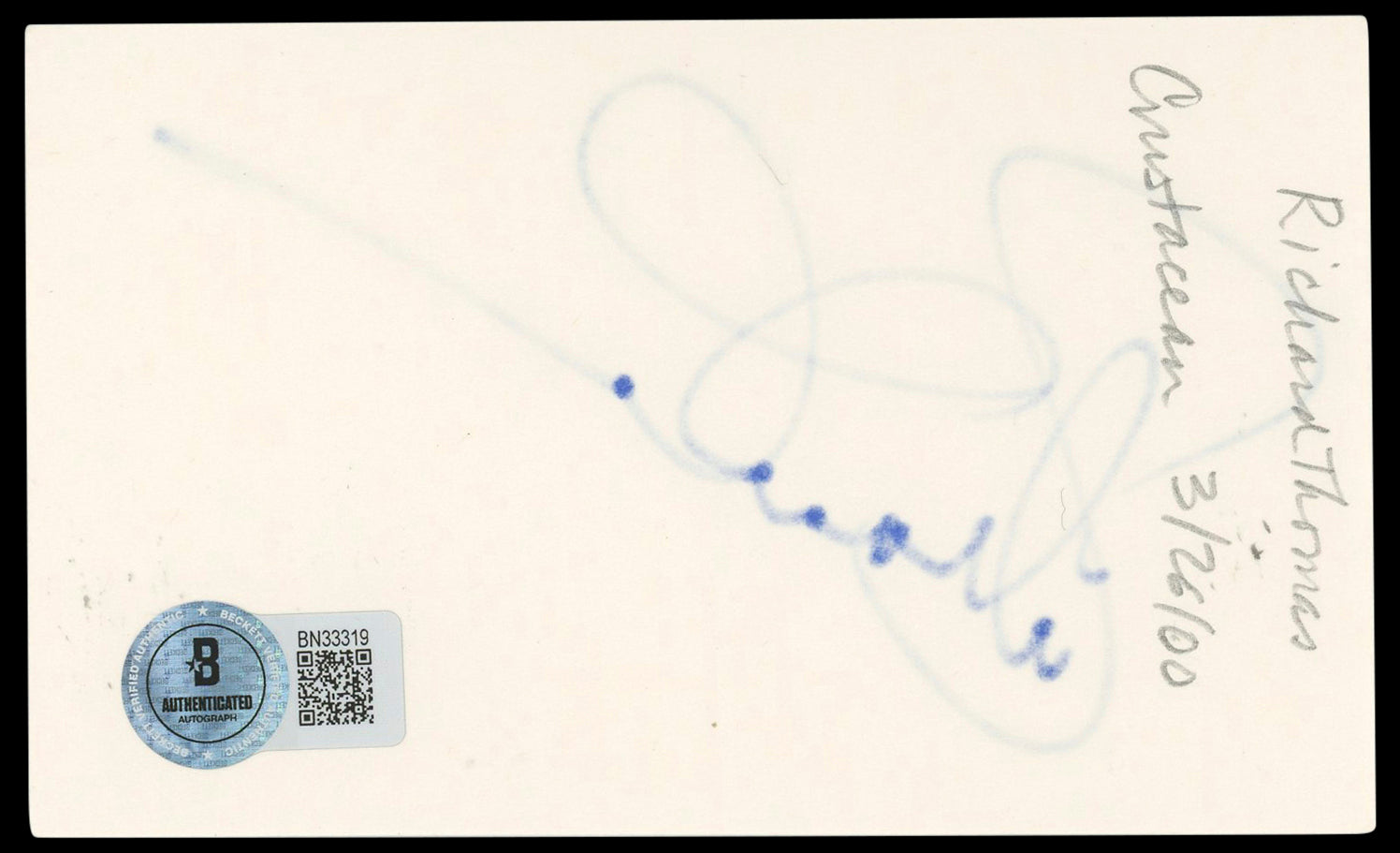 Richard Thomas The Waltons Authentic Signed 3x5 Index Card BAS #BN33319
