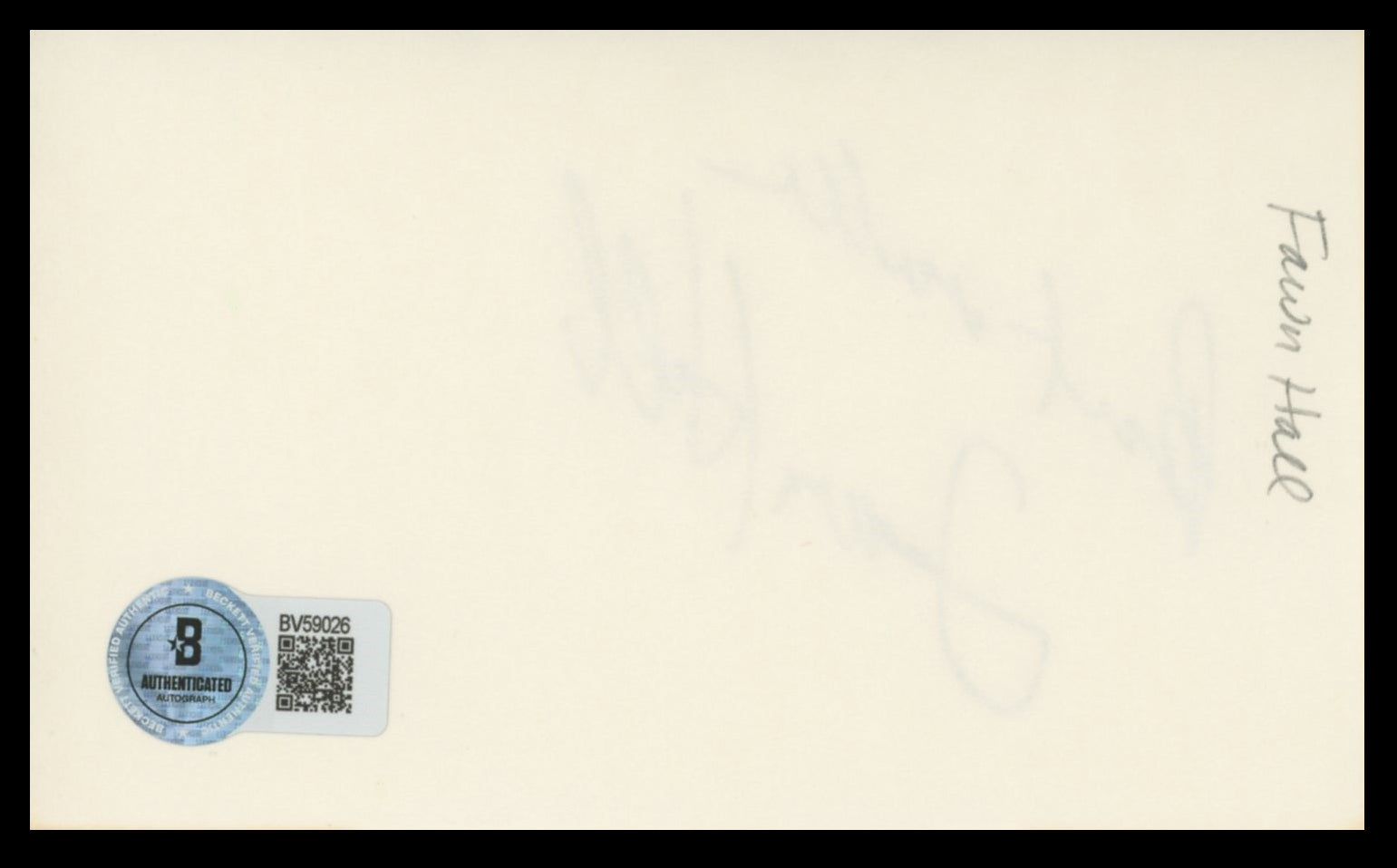Fawn Hall "Best Wishes" Authentic Signed 3x5 Index Card Autographed BAS #BV59026