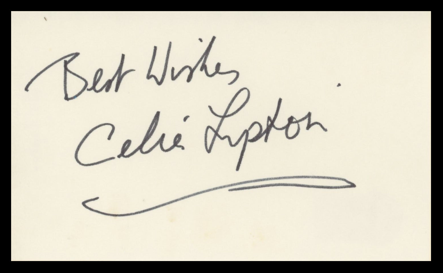 Celia Lipton This Was a Woman "Best Wishes" Signed 3x5 Index Card BAS #BV59024