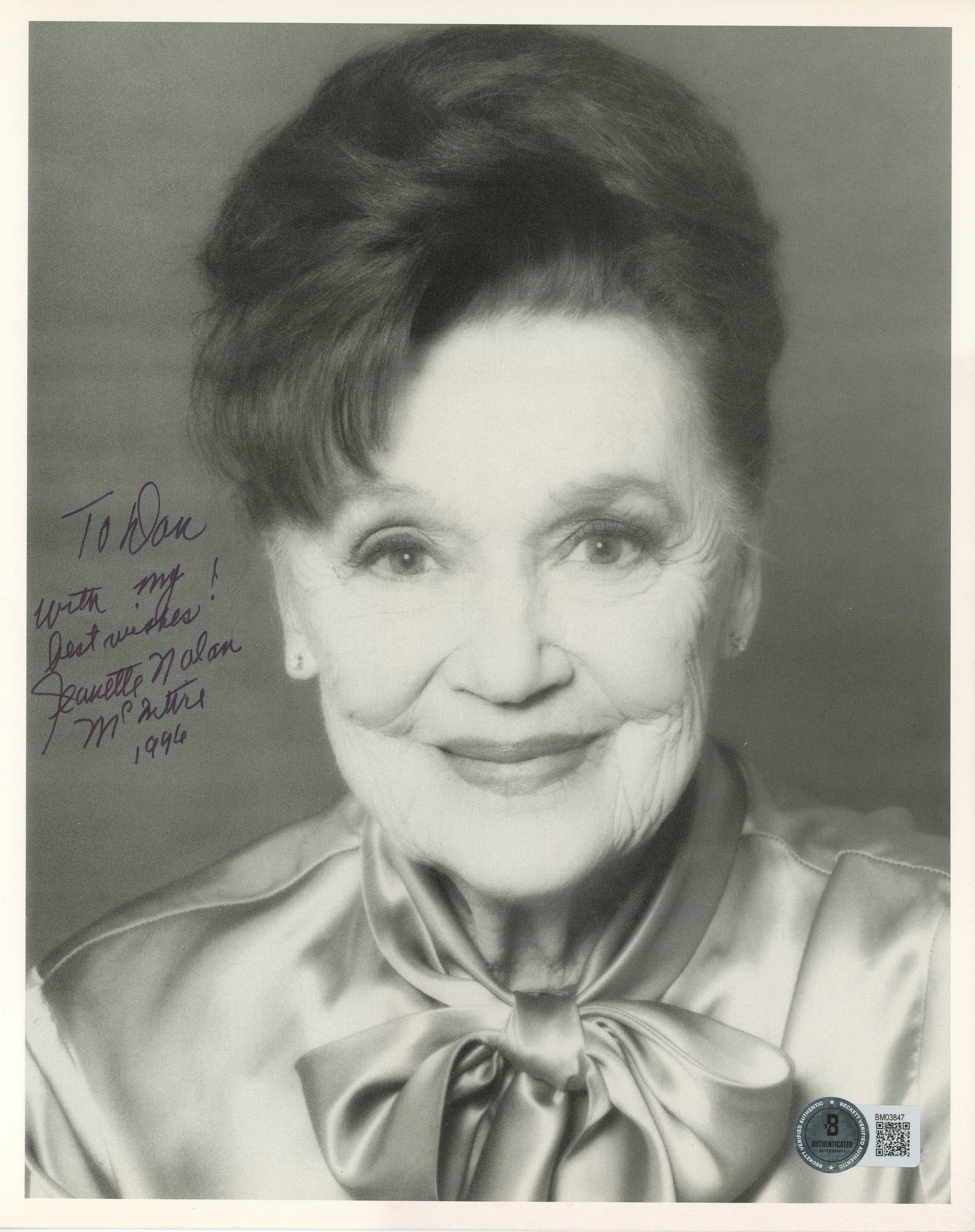 Jeanette Nolan The Big Heat Best Wishes Authentic Signed 8x10 Photo BAS #BM03847