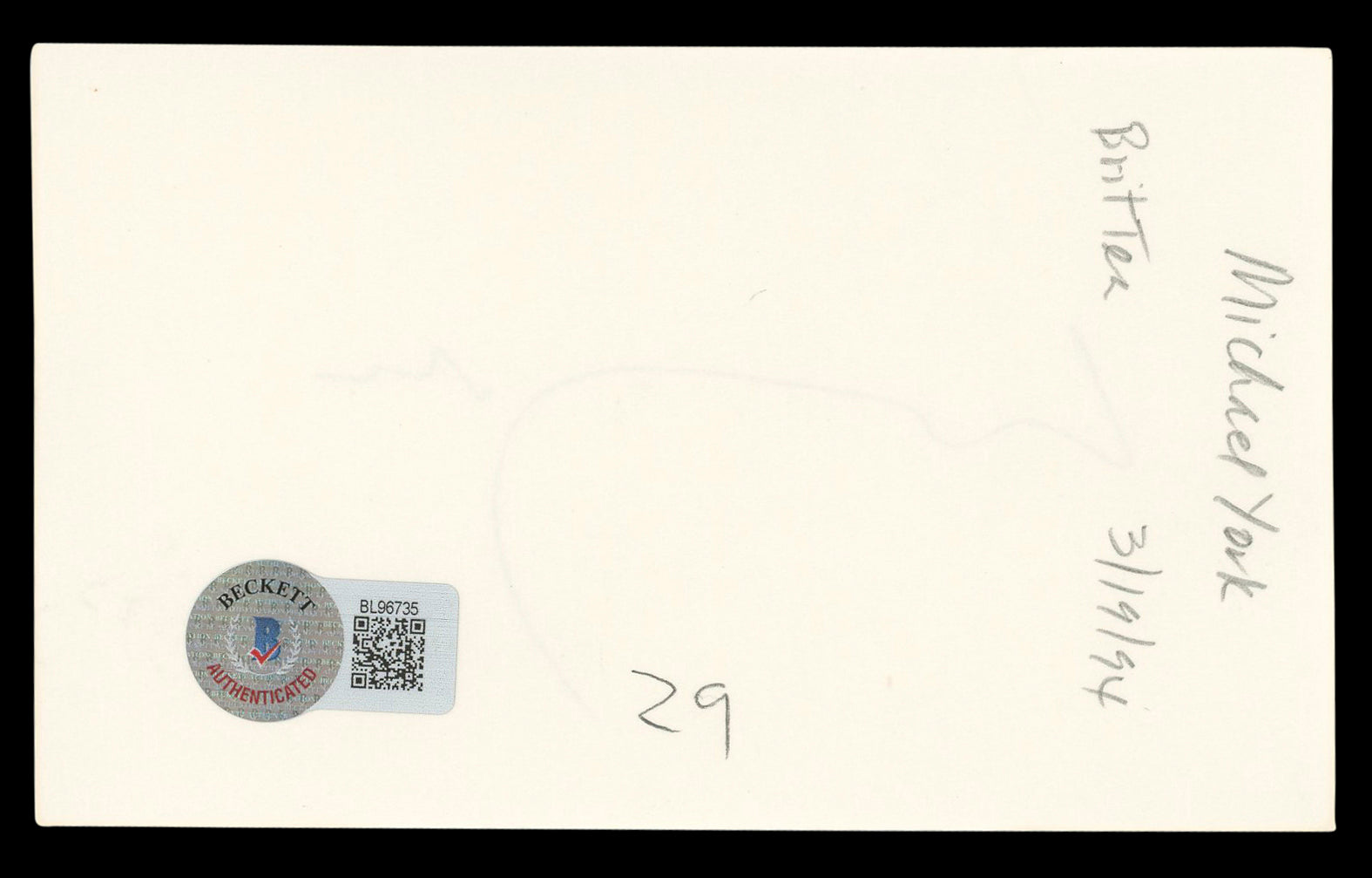 Michael York Romeo + Juliet Authentic Signed 3x5 Index Card BAS #BL96735