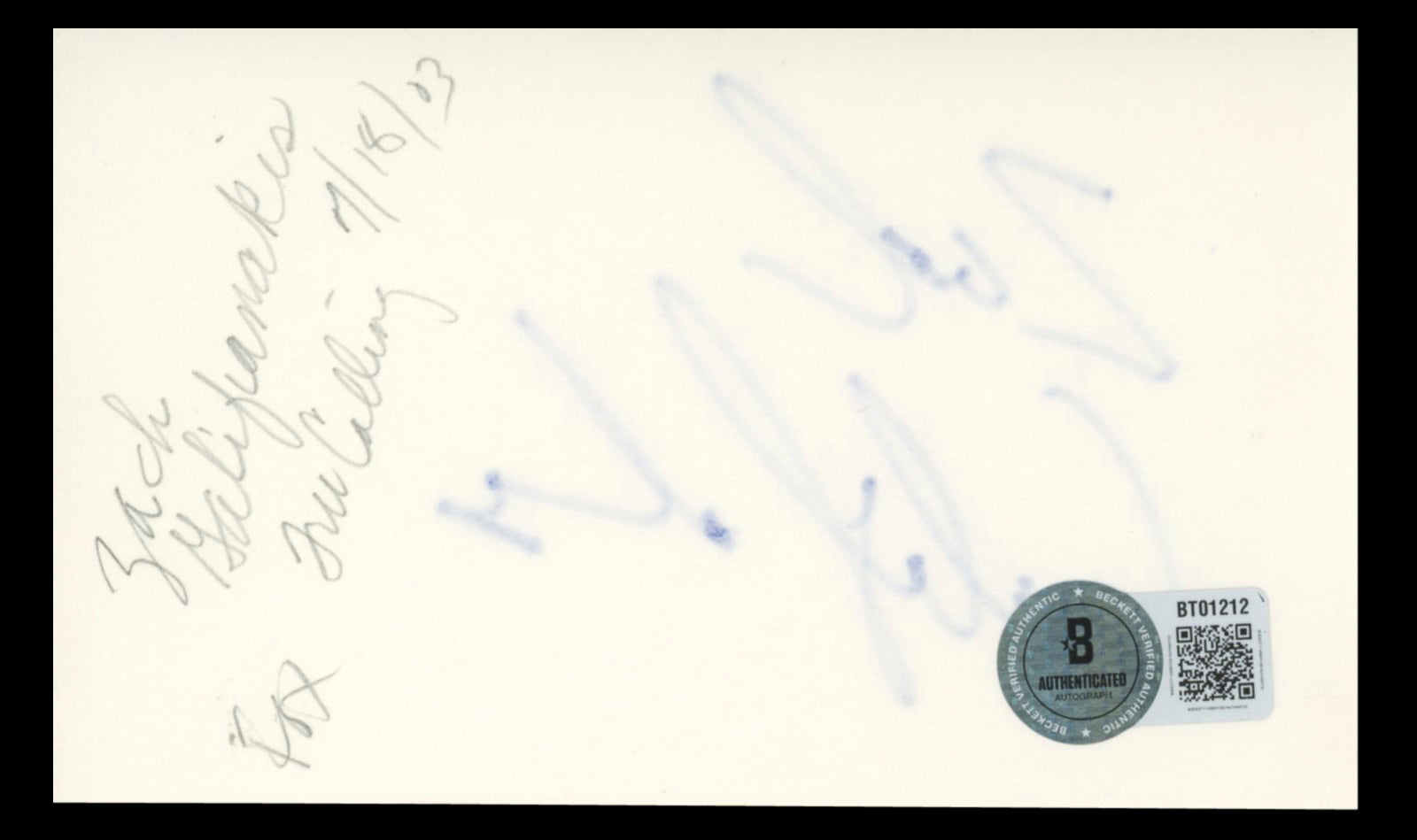 Zach Galifianakis The Hangover Authentic Signed 3x5 Index Card BAS #BT01212
