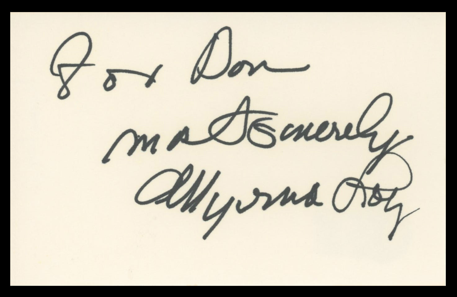 Myrna Loy The Thin Man For Authentic Signed 3x5 Index Card BAS #BV59017