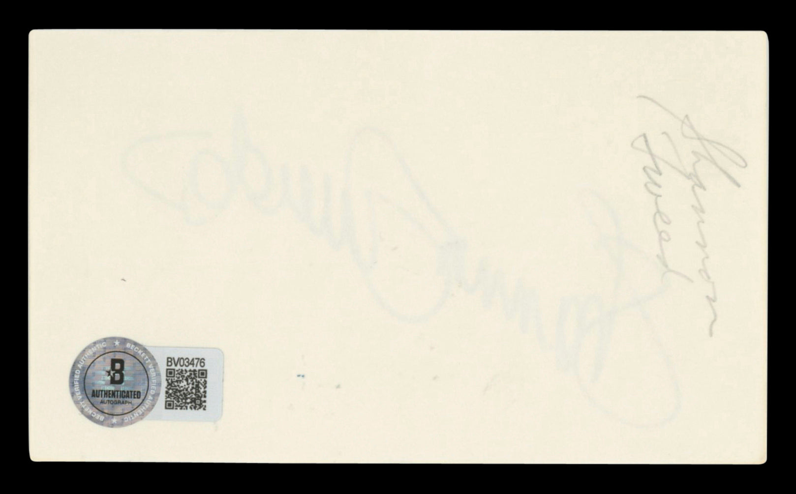 Shannon Tweed Cold Sweat Authentic Signed 3x5 Index Card BAS #BV03476