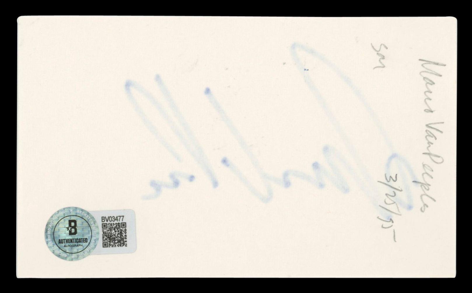 Mario Van Peebles Heartbreak Ridge Authentic Signed 3x5 Index Card BAS #BV03477