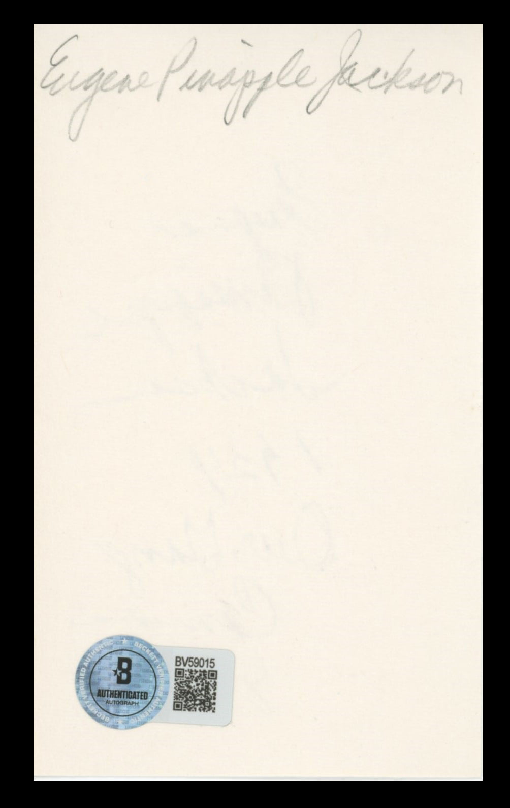 Eugene Pineapple Jackson Authentic Signed 3x5 Index Card BAS #BV59015