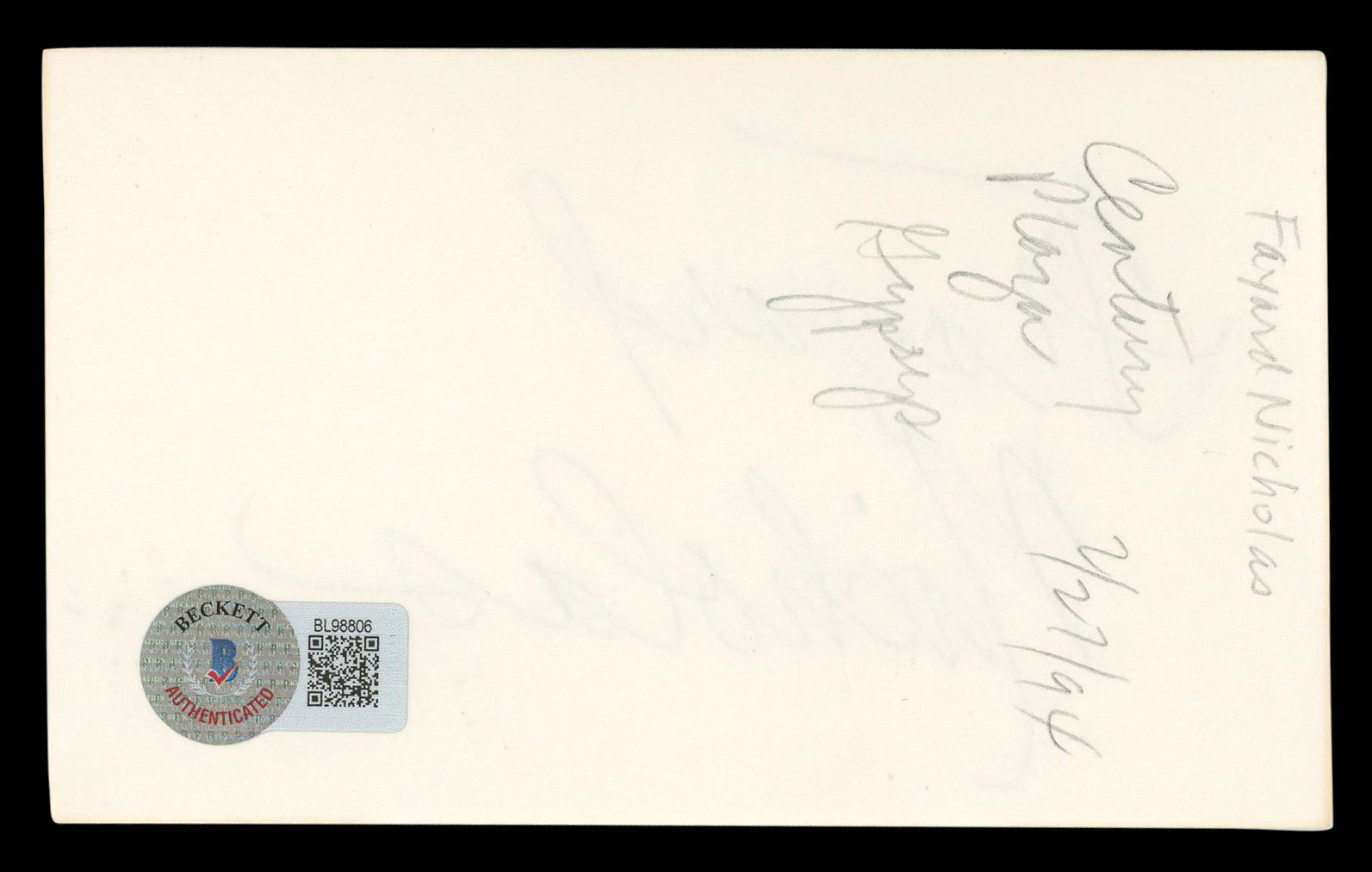 Fayard Nicholas The Pirate Authentic Signed 3x5 Index Card BAS #BL98806