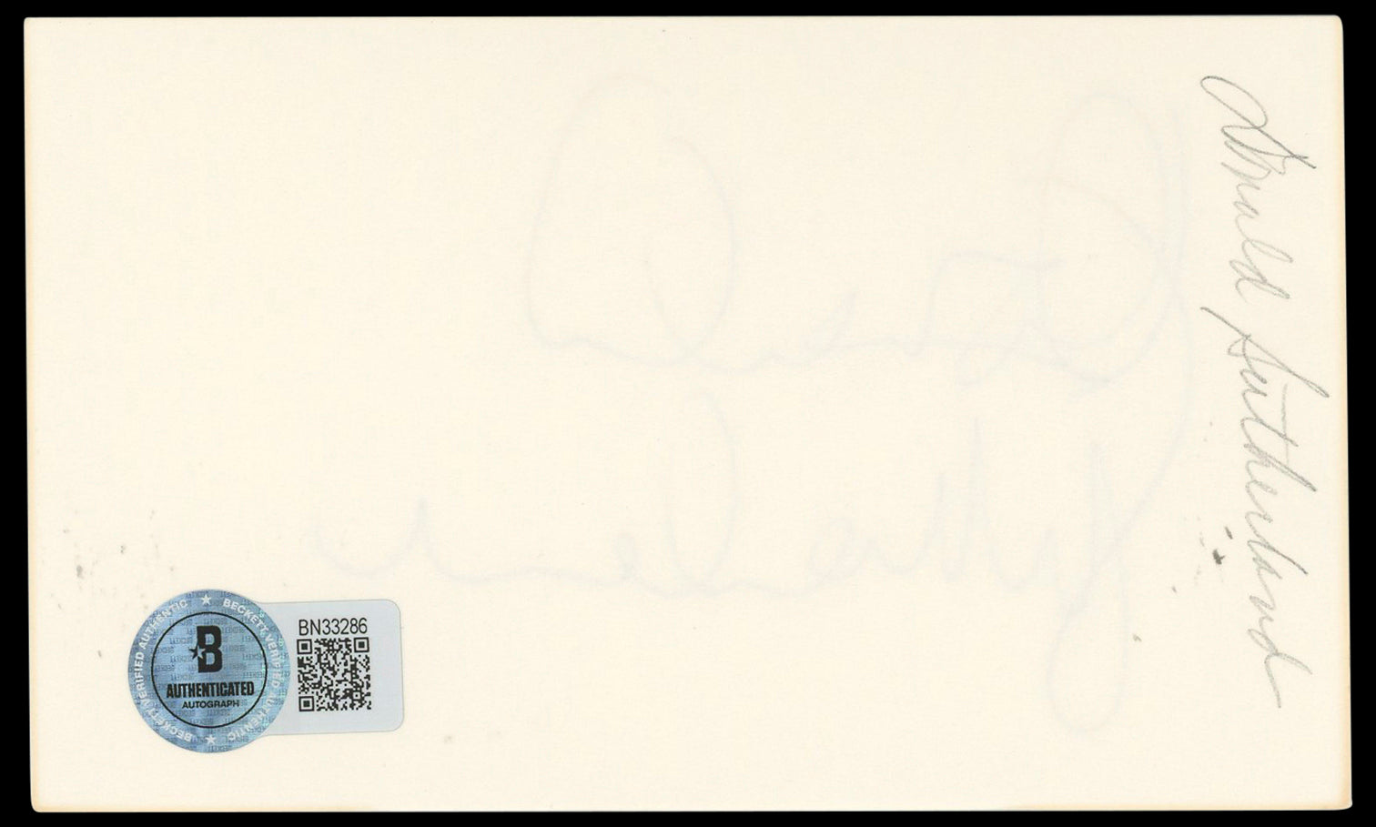 Donald Sutherland The Hunger Games Authentic Signed 3x5 Index Card BAS #BN33286