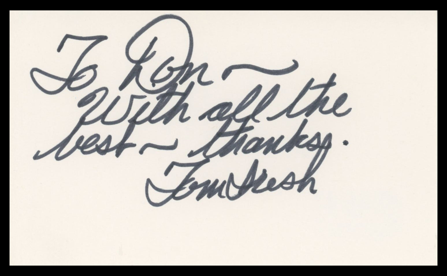 Tom Irish Father of the Bride Authentic Signed 3x5 Index Card BAS #BV59009