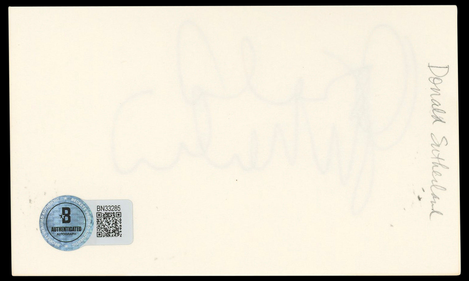 Donald Sutherland The Hunger Games Authentic Signed 3x5 Index Card BAS #BN33285
