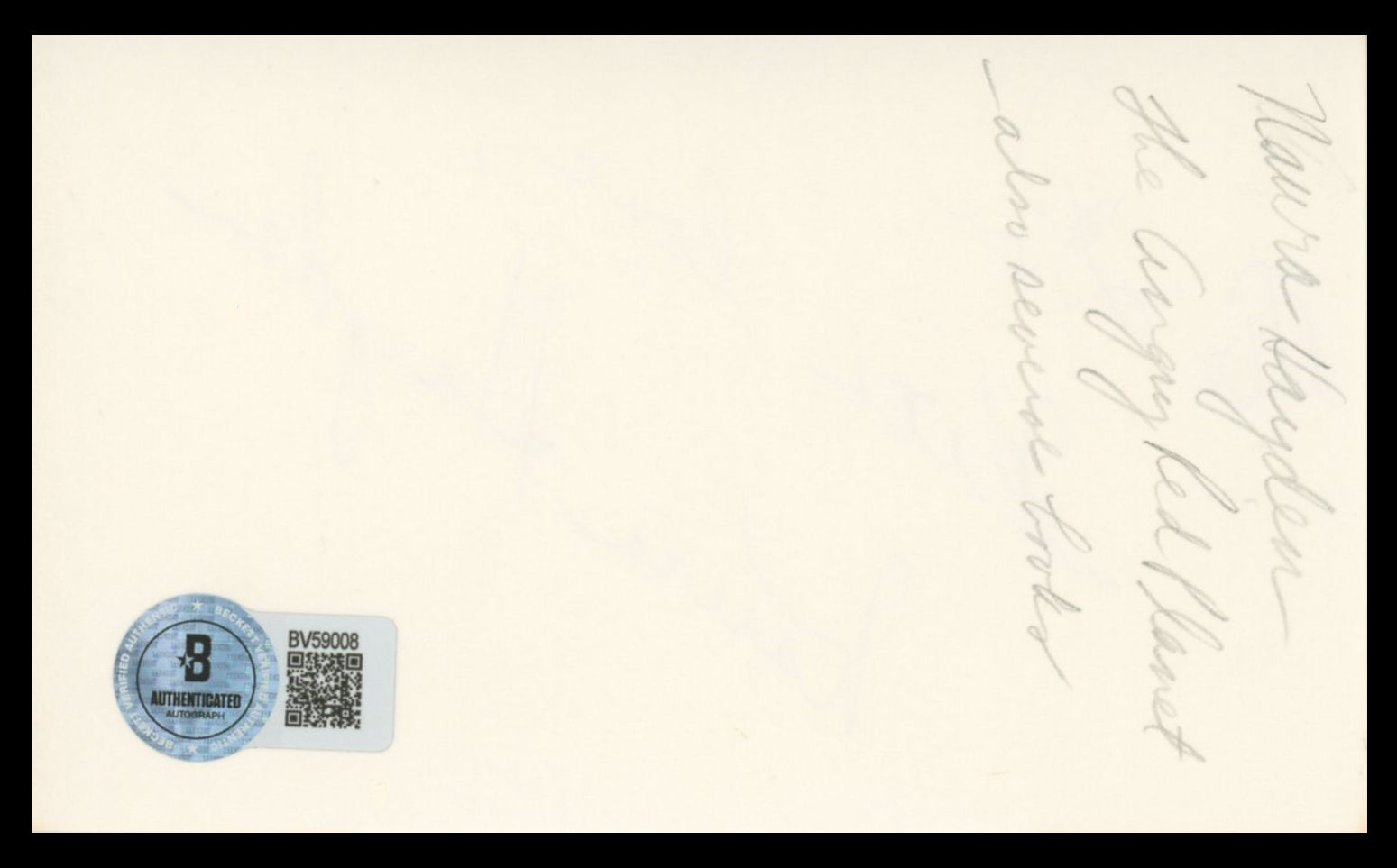Naura Hayden The Angry Red Planet Authentic Signed 3x5 Index Card BAS #BV59008