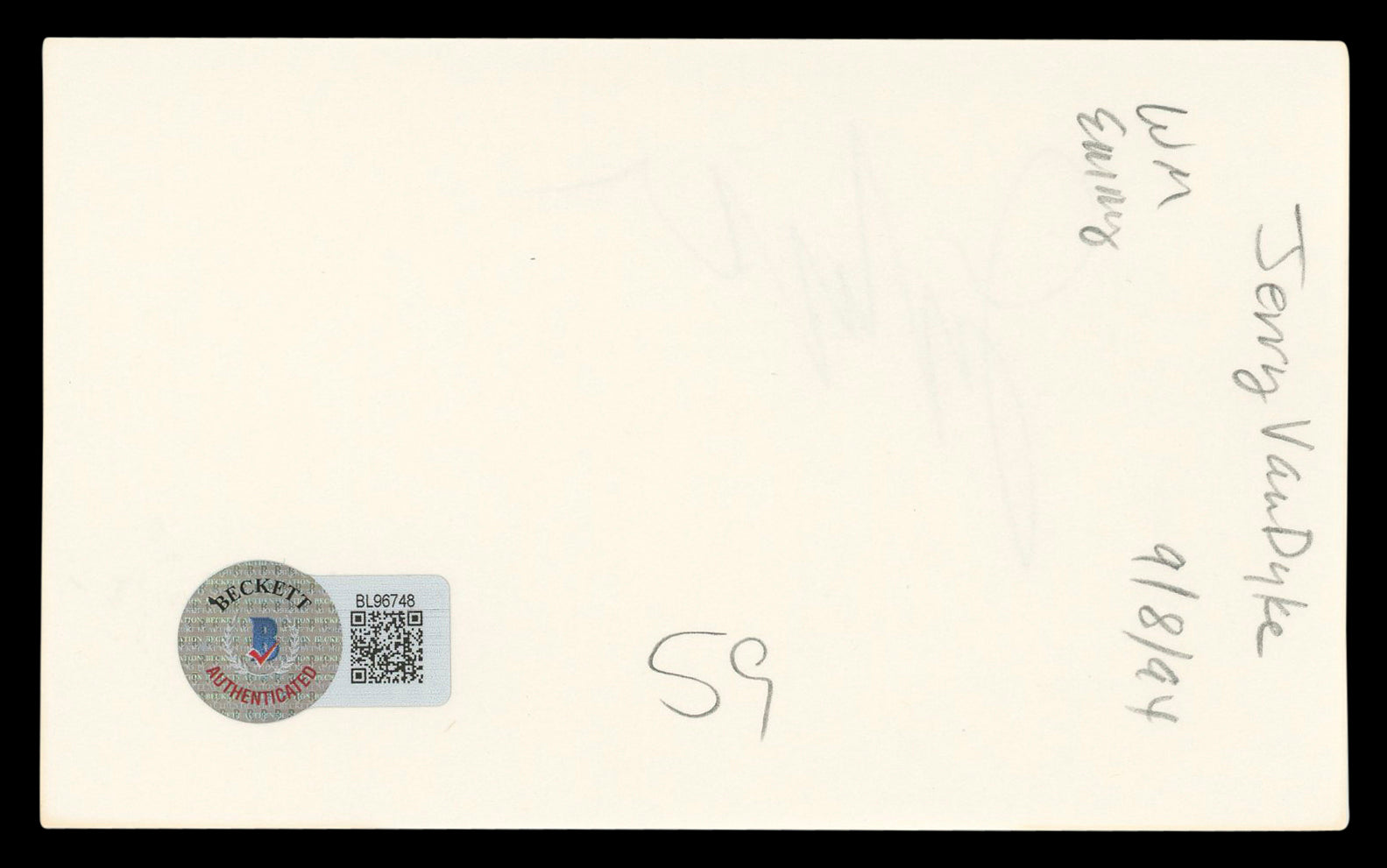 Jerry Van Dyke Coach Authentic Signed 3x5 Index Card Autographed BAS #BL96748