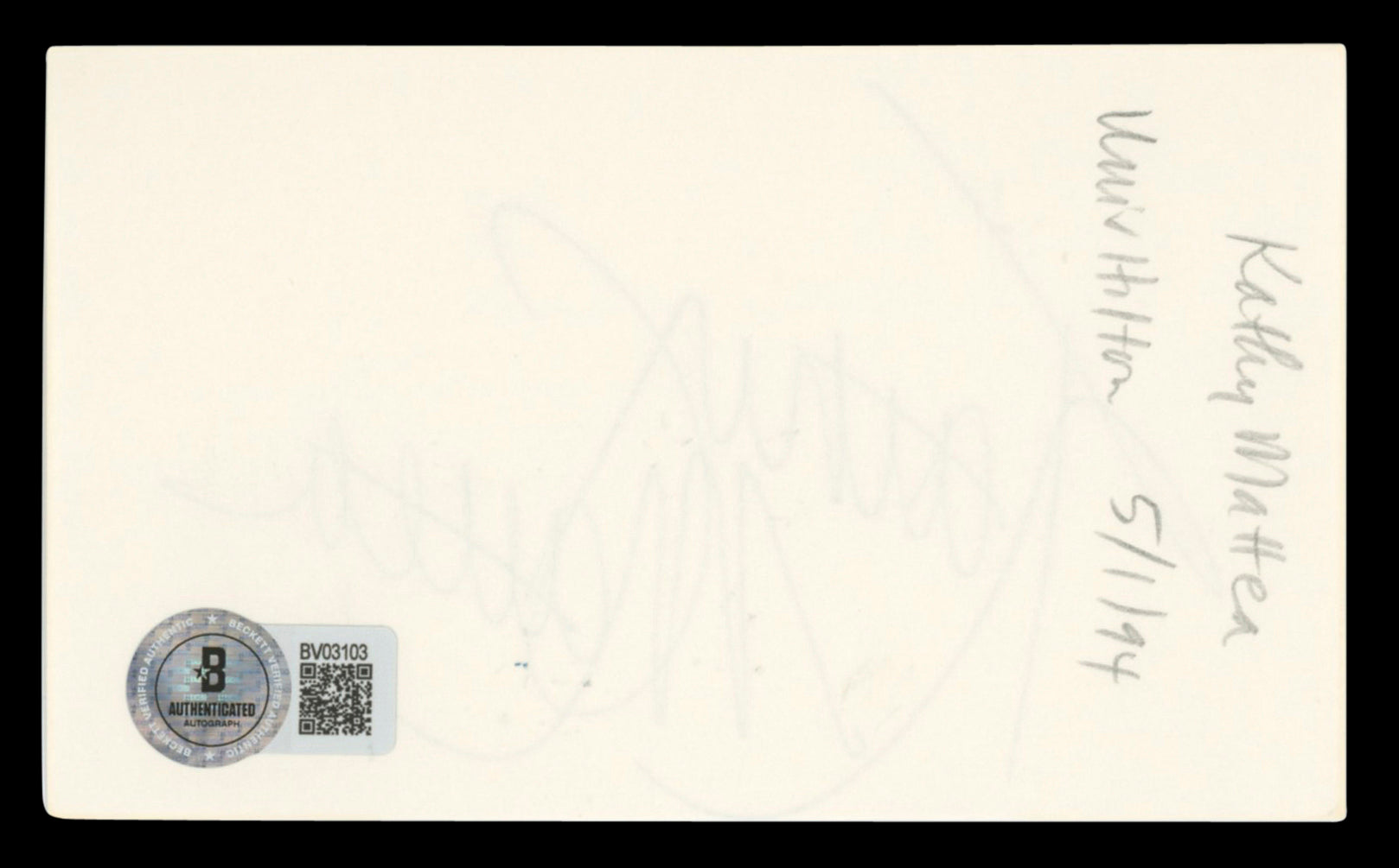 Kathy Mattea Authentic Signed 3x5 Index Card Autographed BAS #BV03103