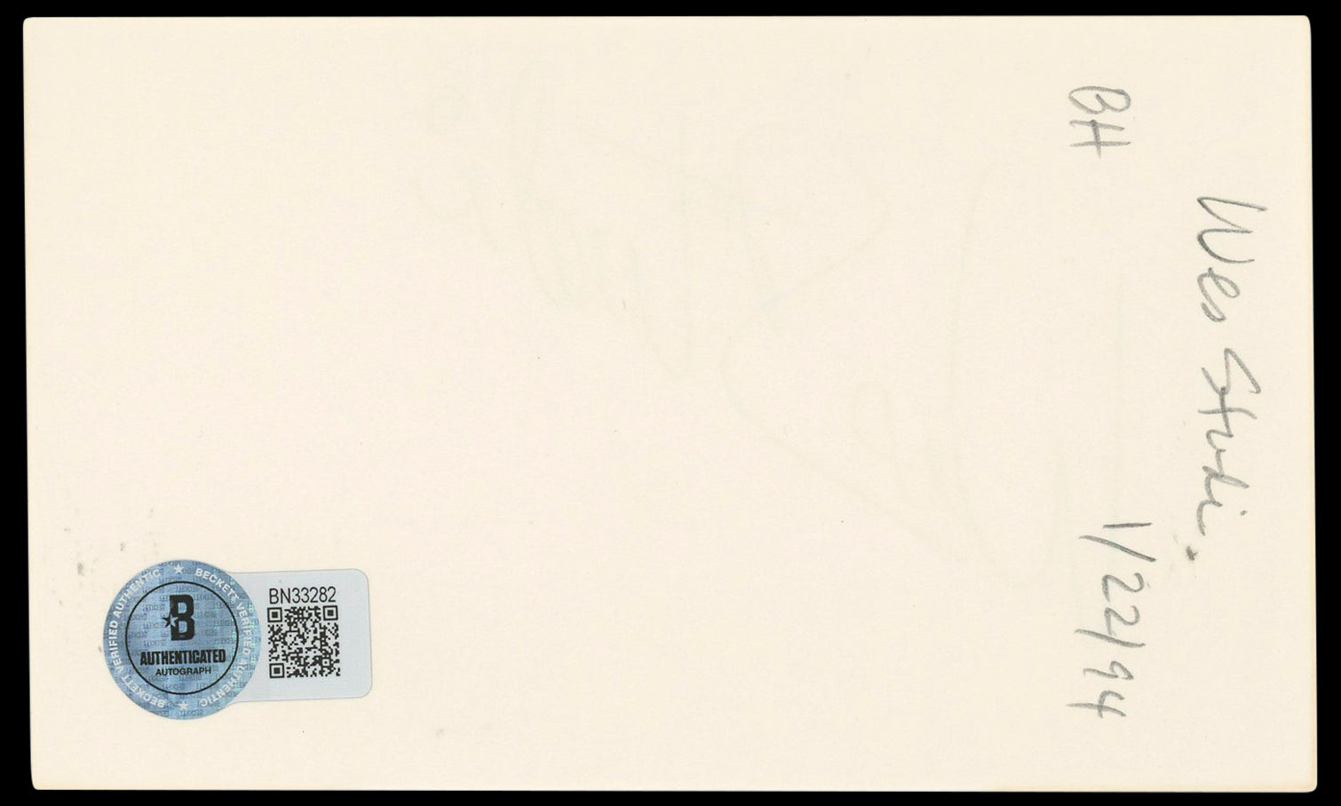 Wes Studi Dances with Wolves Authentic Signed 3x5 Index Card BAS #BN33282