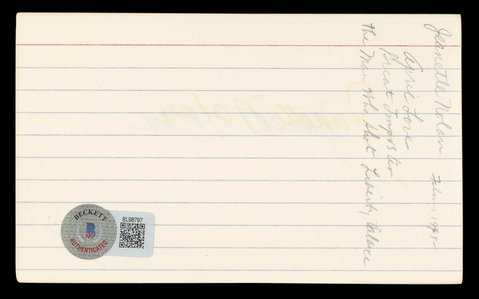 Jeanette Nolan Man Who Shot Liberty Valance Signed 3x5 Index Card BAS #BL98797