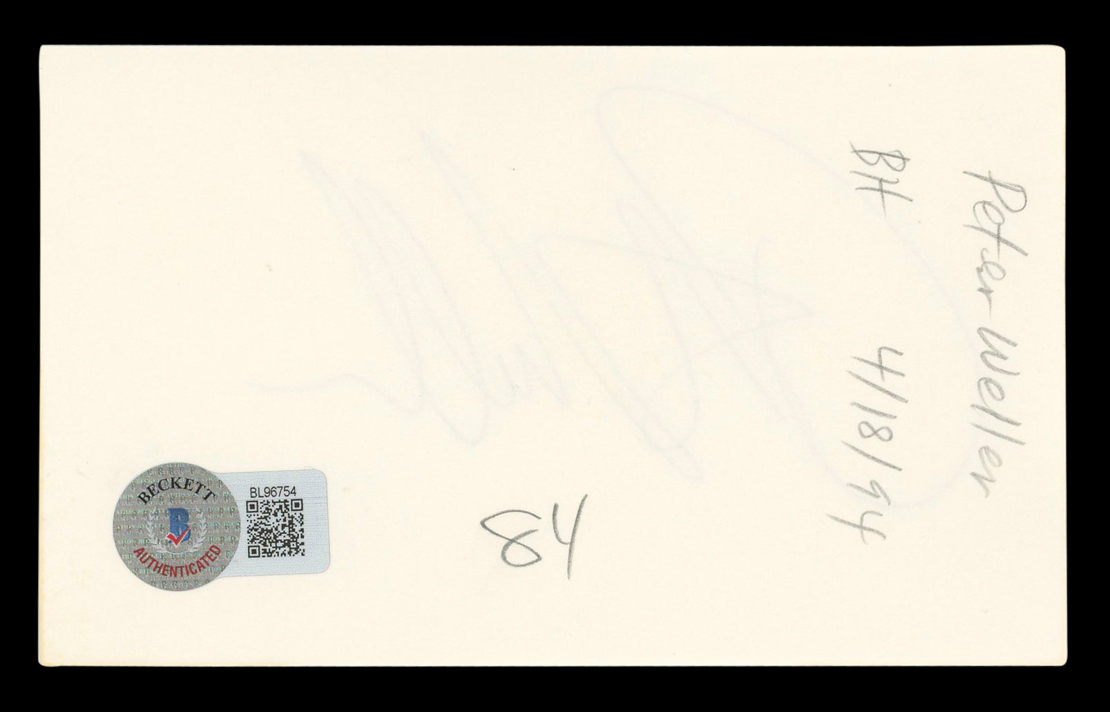 Peter Weller RoboCop Authentic Signed 3x5 Index Card Autographed BAS #BL96754