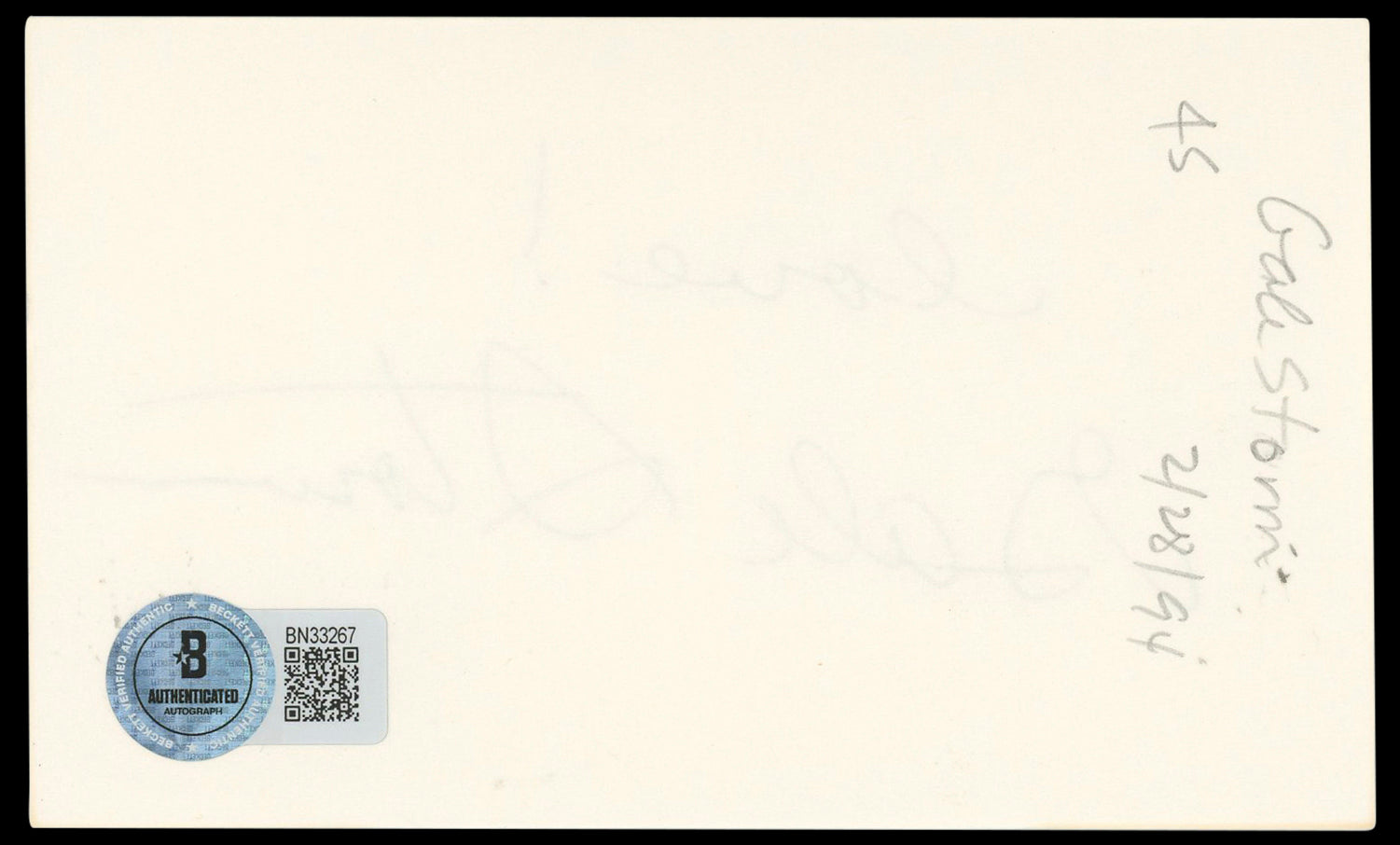 Gale Storm My Little Margie "Love!" Authentic Signed 3x5 Index Card BAS #BN33267