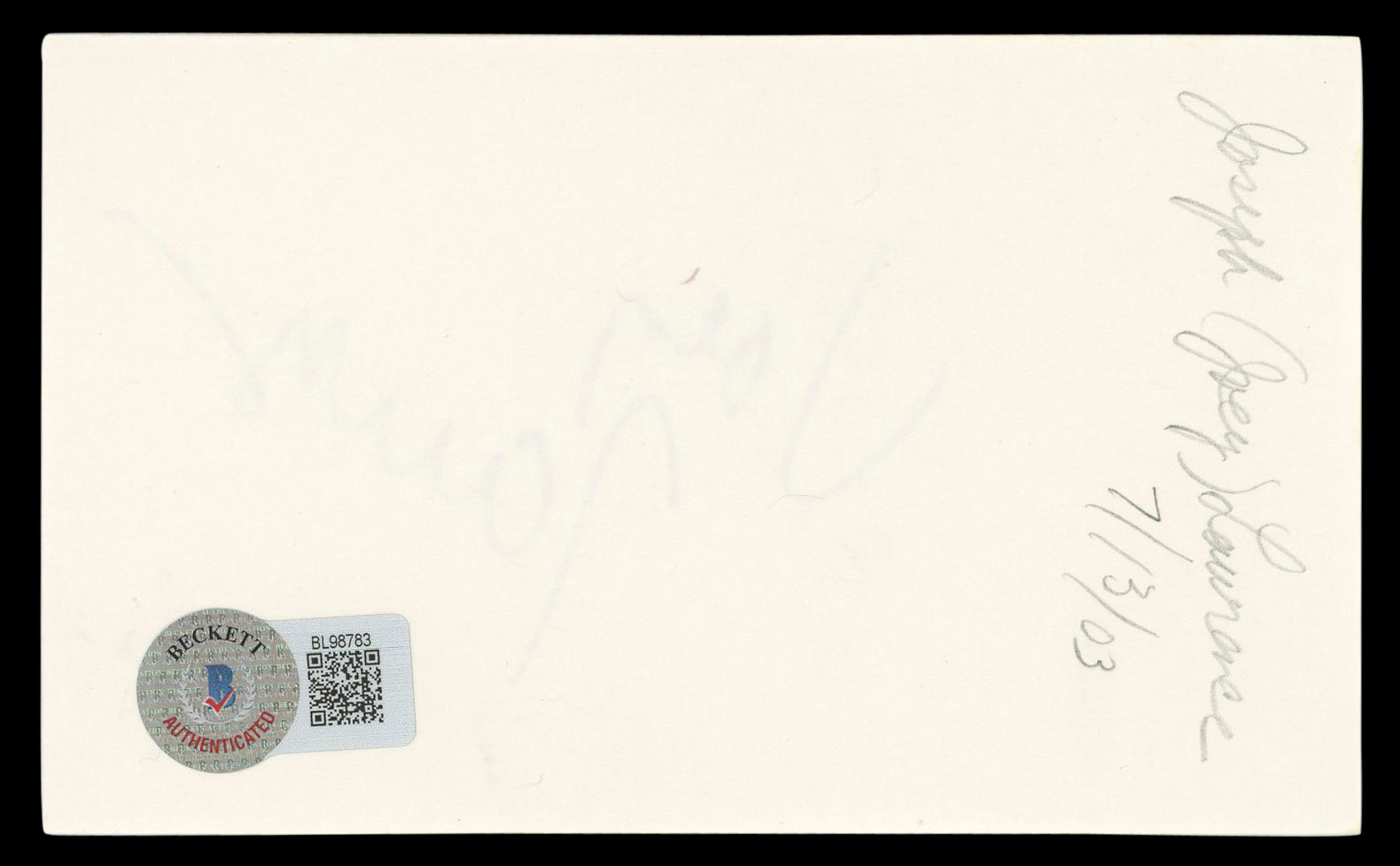 Joey Lawrence Blossom Authentic Signed 3x5 Index Card Autographed BAS #BL98783