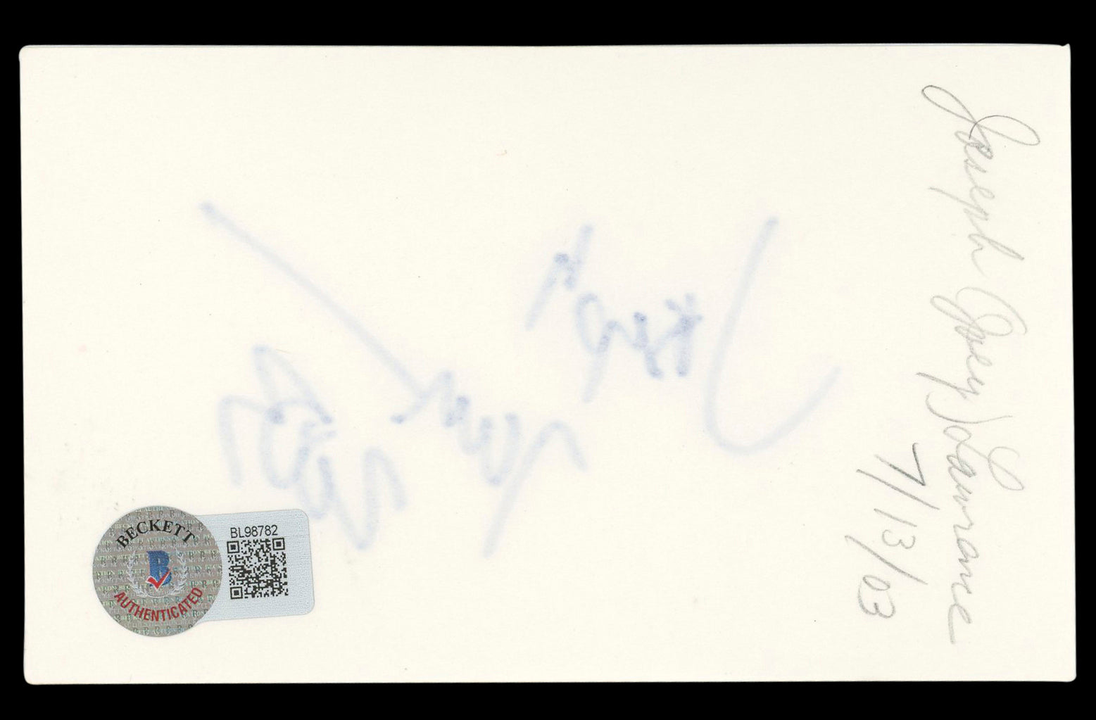 Joey Lawrence Blossom "2003" Authentic Signed 3x5 Index Card BAS #BL98782