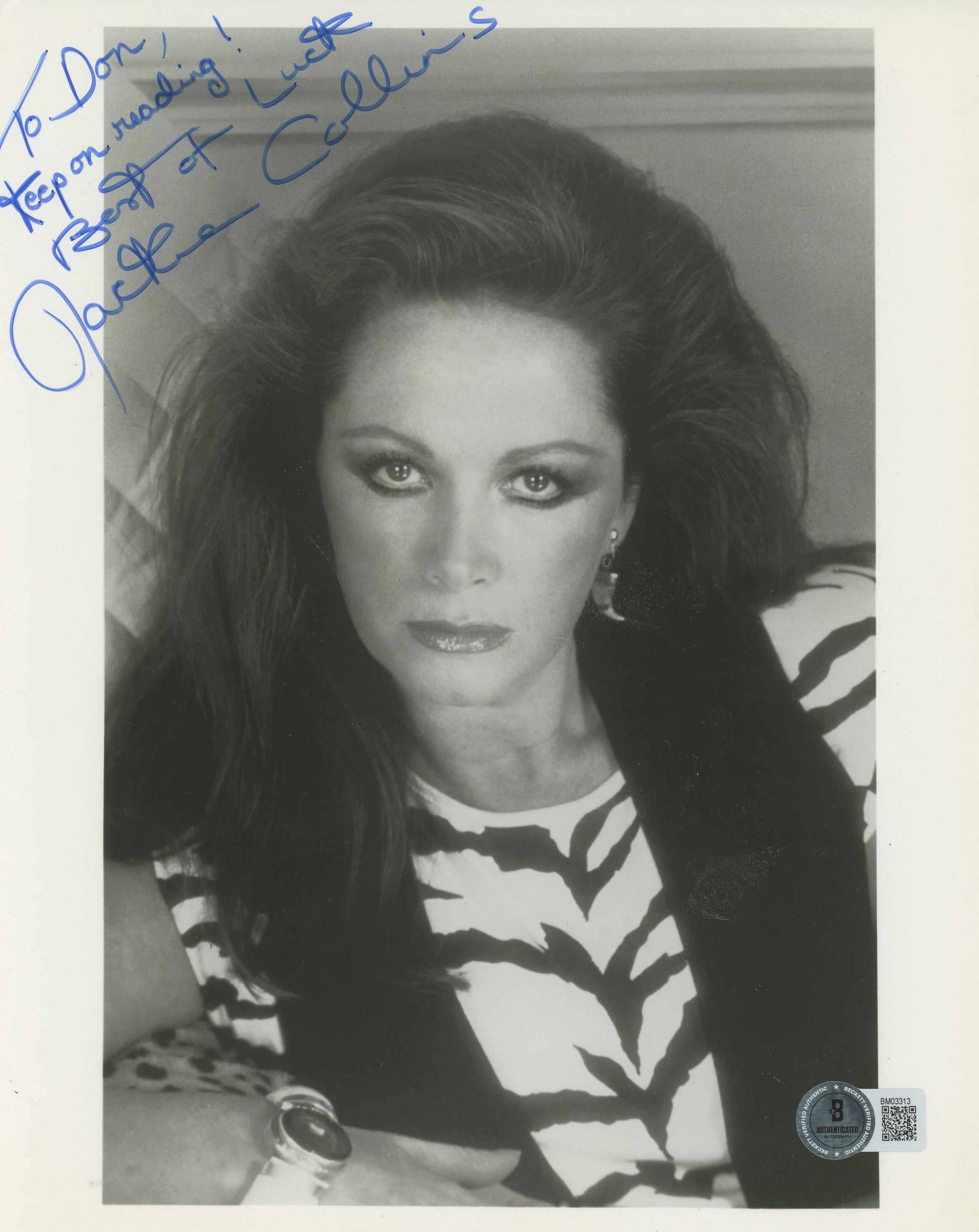 Jackie Collins Danger Man "Keep On Reading " Signed 8x10 Photo BAS #BM03313