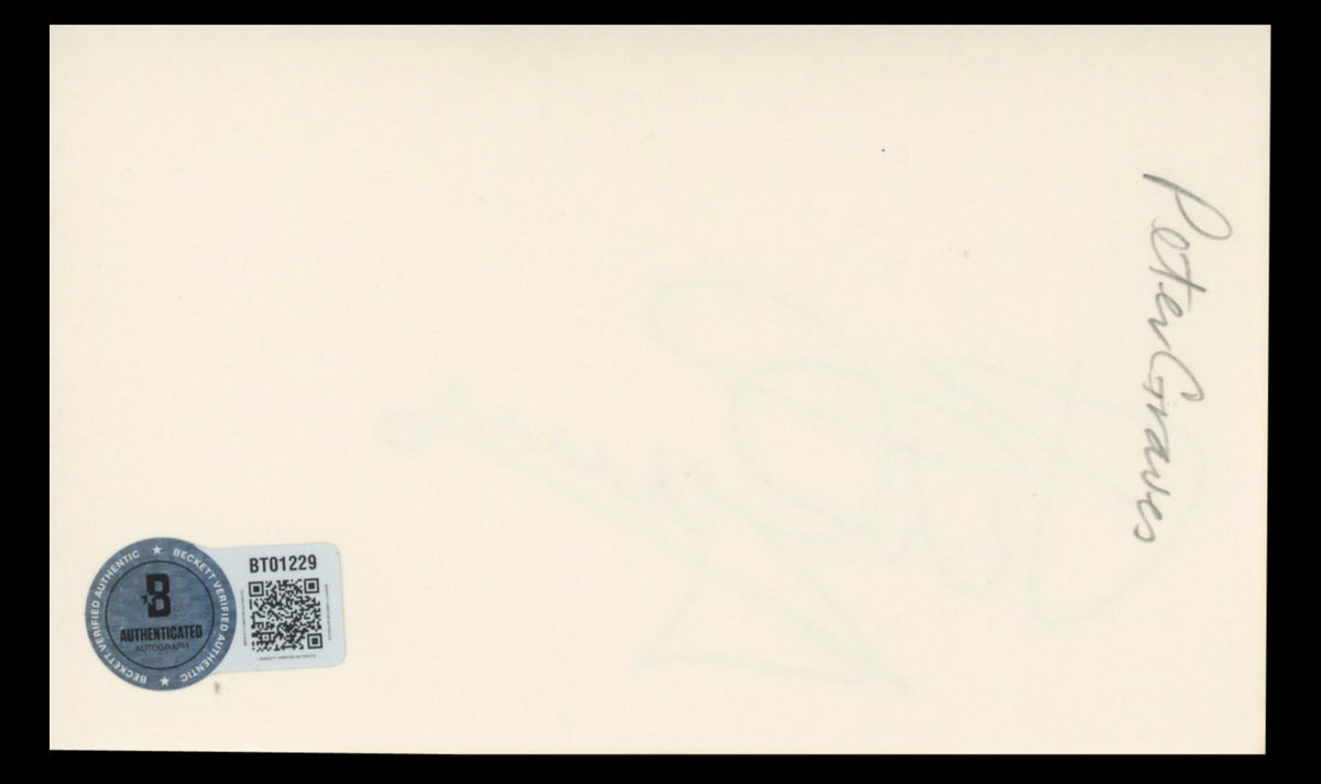 Peter Graves Airplane! Authentic Signed 3x5 Index Card Autographed BAS #BT01229