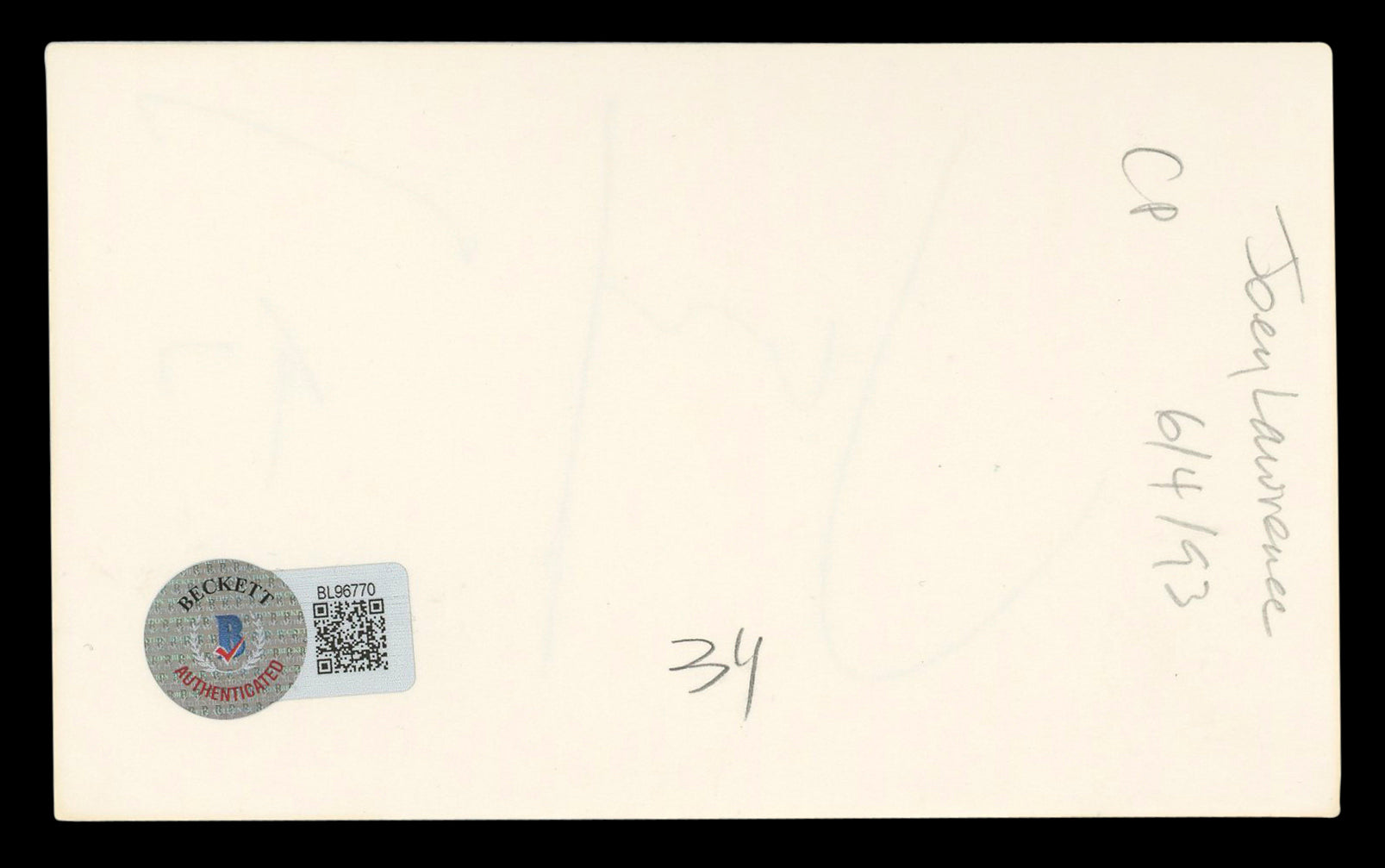 Joey Lawrence Melissa & Joey Authentic Signed 3x5 Index Card BAS #BL96770