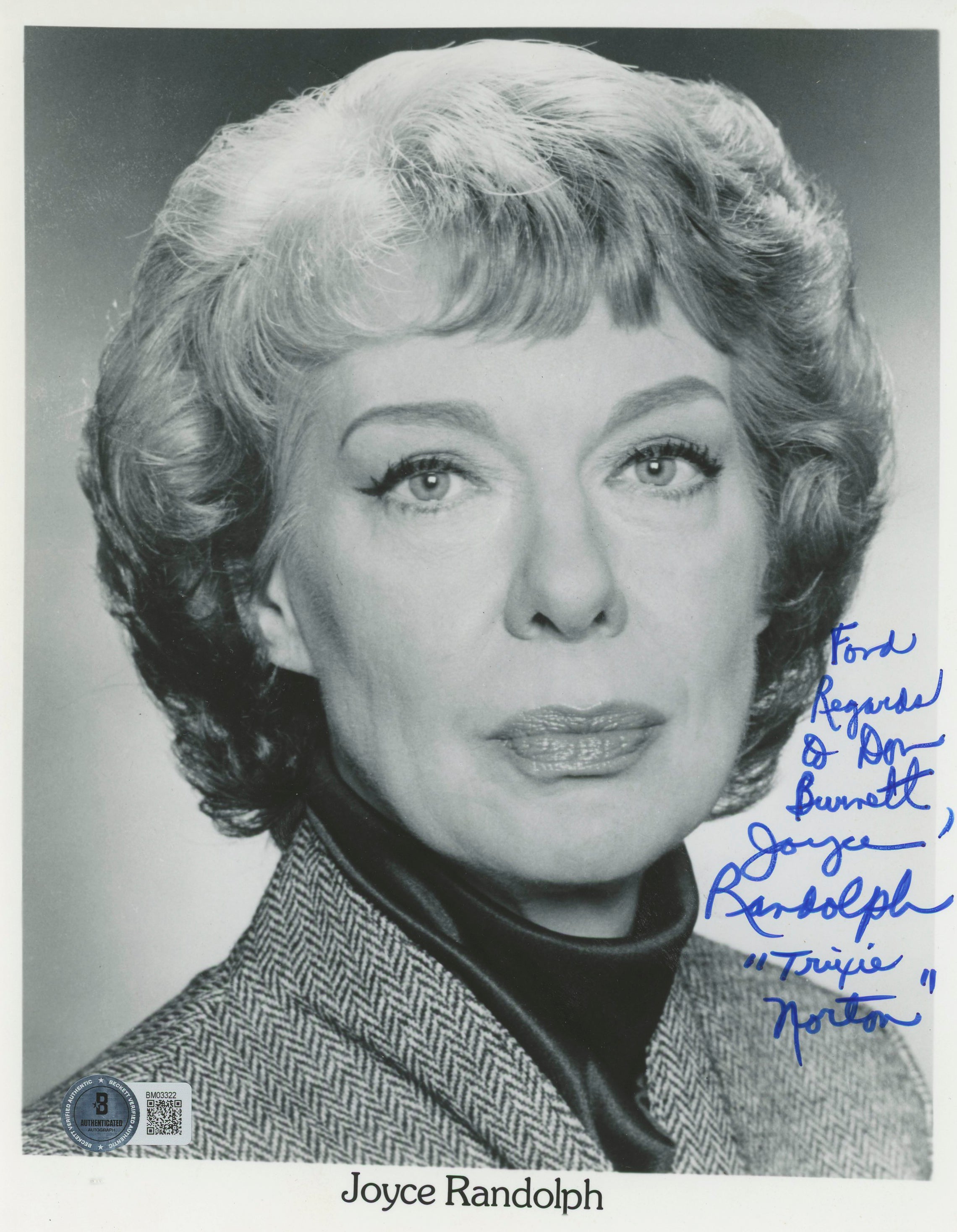 Joyce Randolph The Honeymooners "Trixie Norton" Signed 8x10 Photo BAS #BM03322