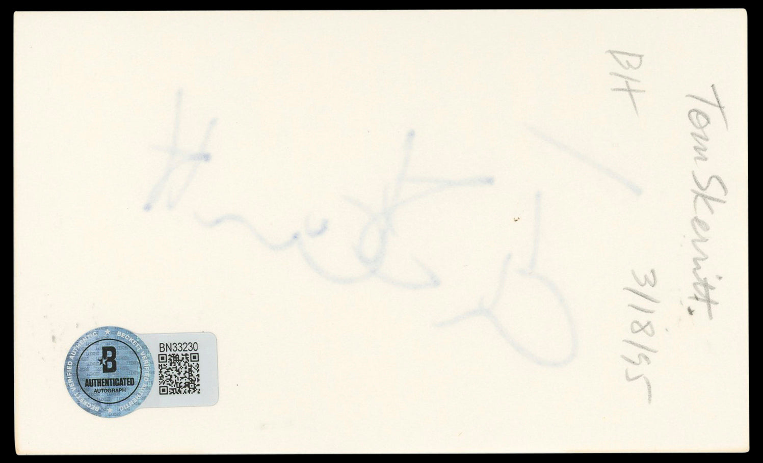 Tom Skerritt Top Gun Authentic Signed 3x5 Index Card Autographed BAS #BN33230